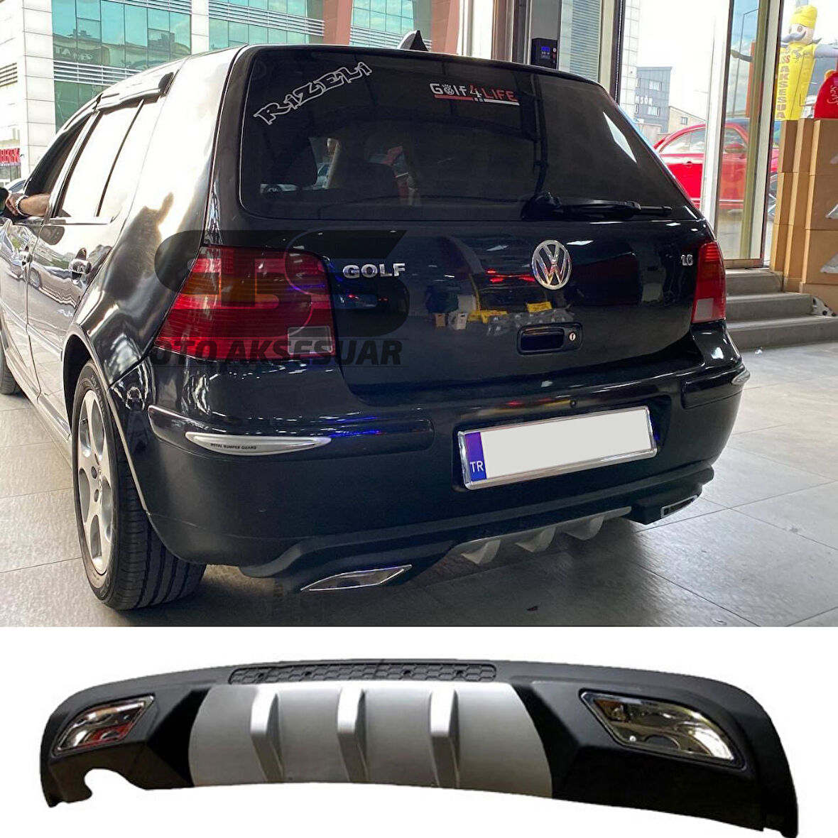 Volkswagen Golf 4 Difüzör Arka Tampon Eki 2 Egzoz Çıkışlı Gri