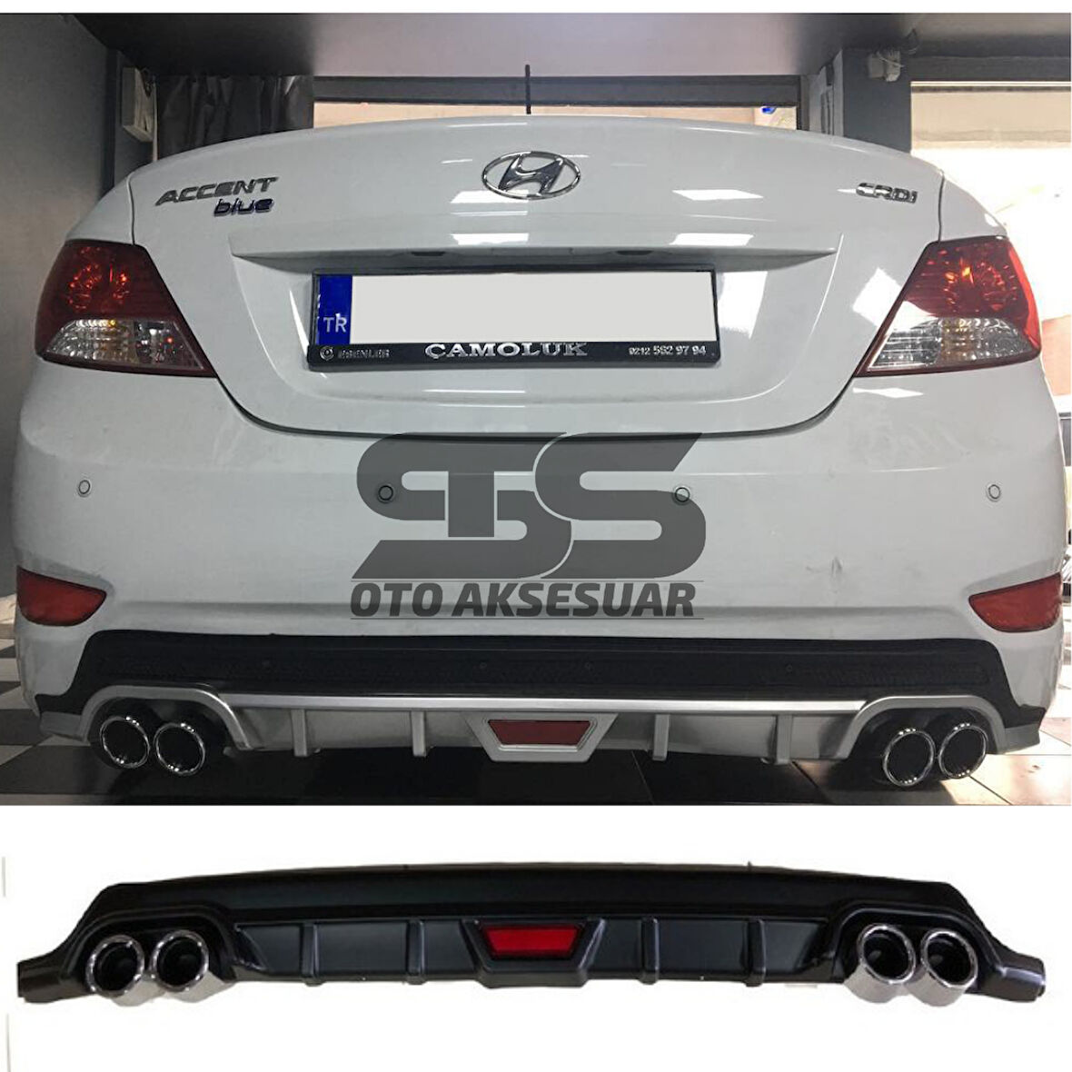 Hyundai Accent Blue Difüzör Arka Tampon Eki 4 Egzoz Çıkışlı Siyah Tip