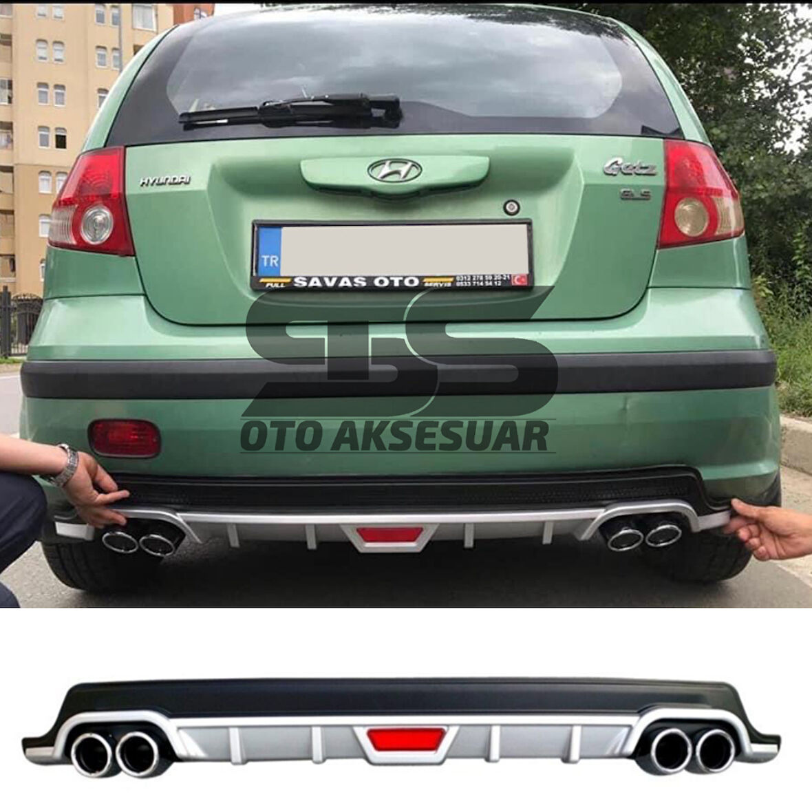 Hyundai Getz Difüzör Arka Tampon Eki 4 Egzoz Çıkışlı Gri
