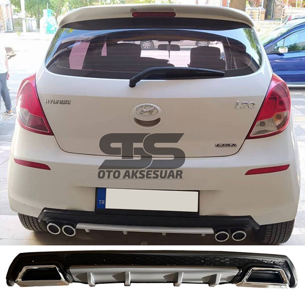 Hyundai i20 Difüzör Arka Tampon Eki 2 Egzoz Çıkışlı Gri Lüx Tip