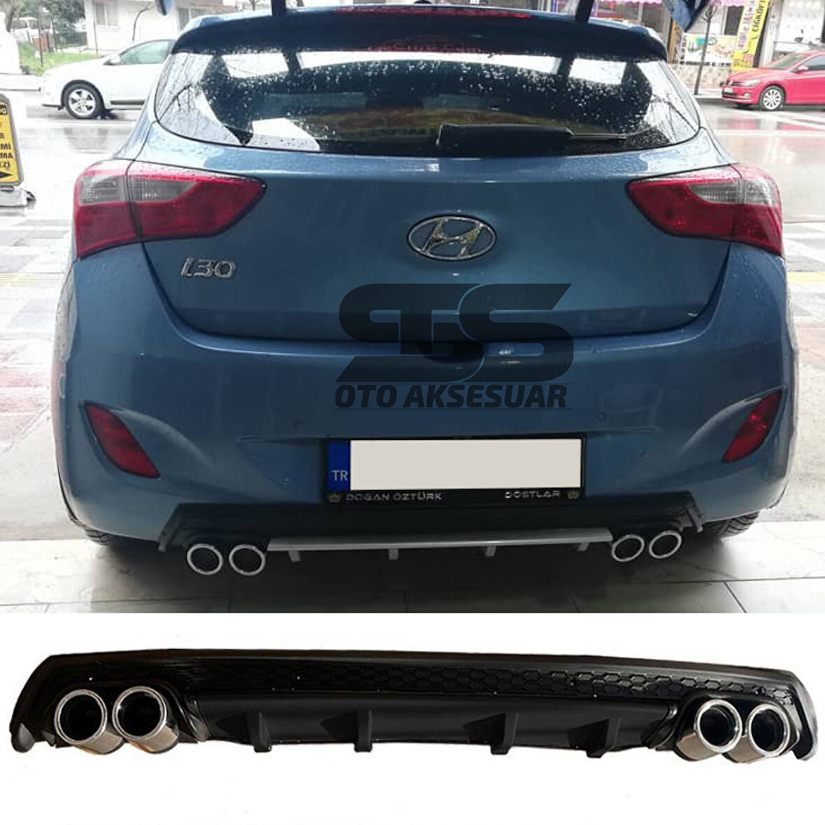 Hyundai i30 Difüzör Arka Tampon Eki 4 Egzoz Çıkışlı Siyah Lüx Tip