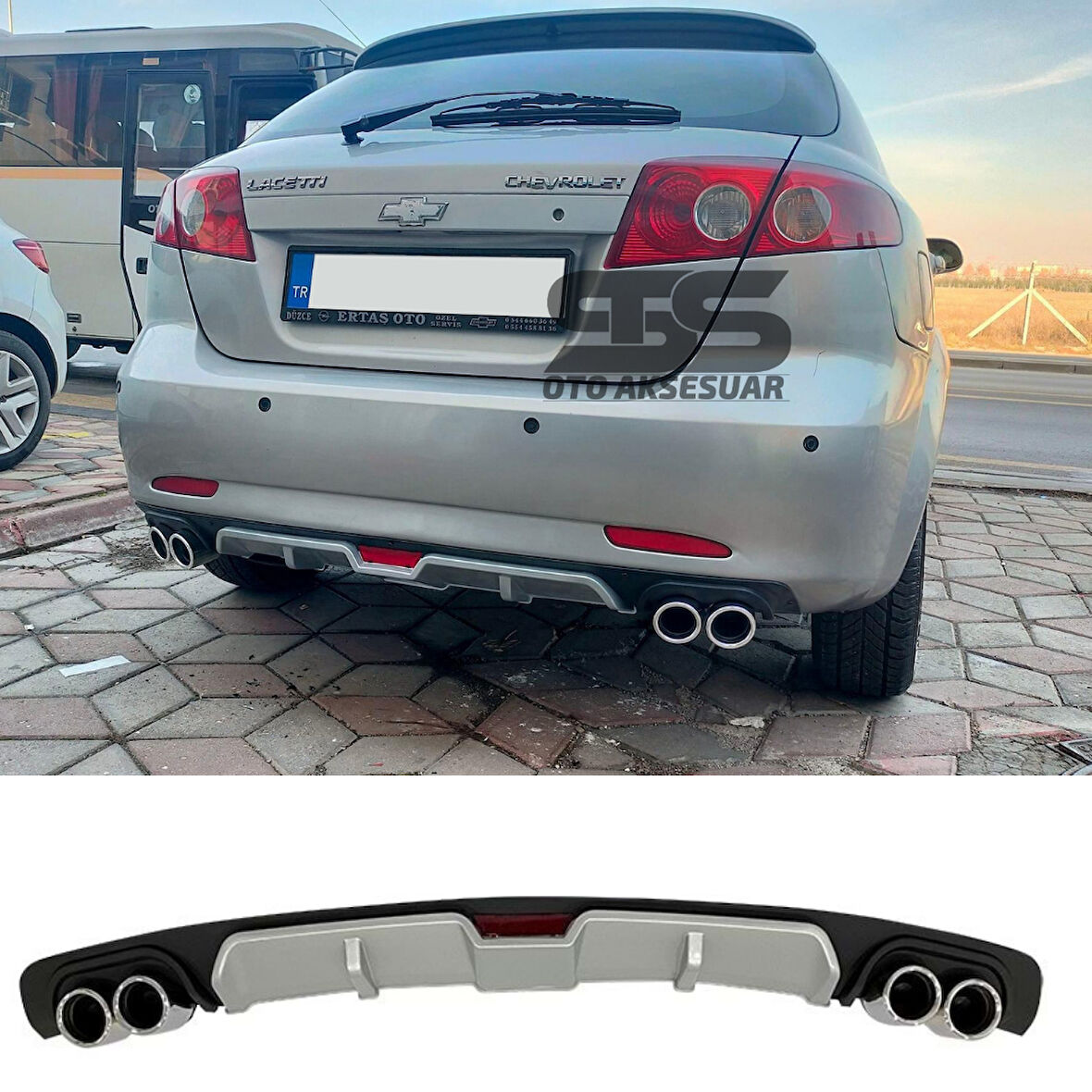 Chevrolet Lacetti Difüzör Arka Tampon Eki 4 Egzoz Çıkışlı Gri