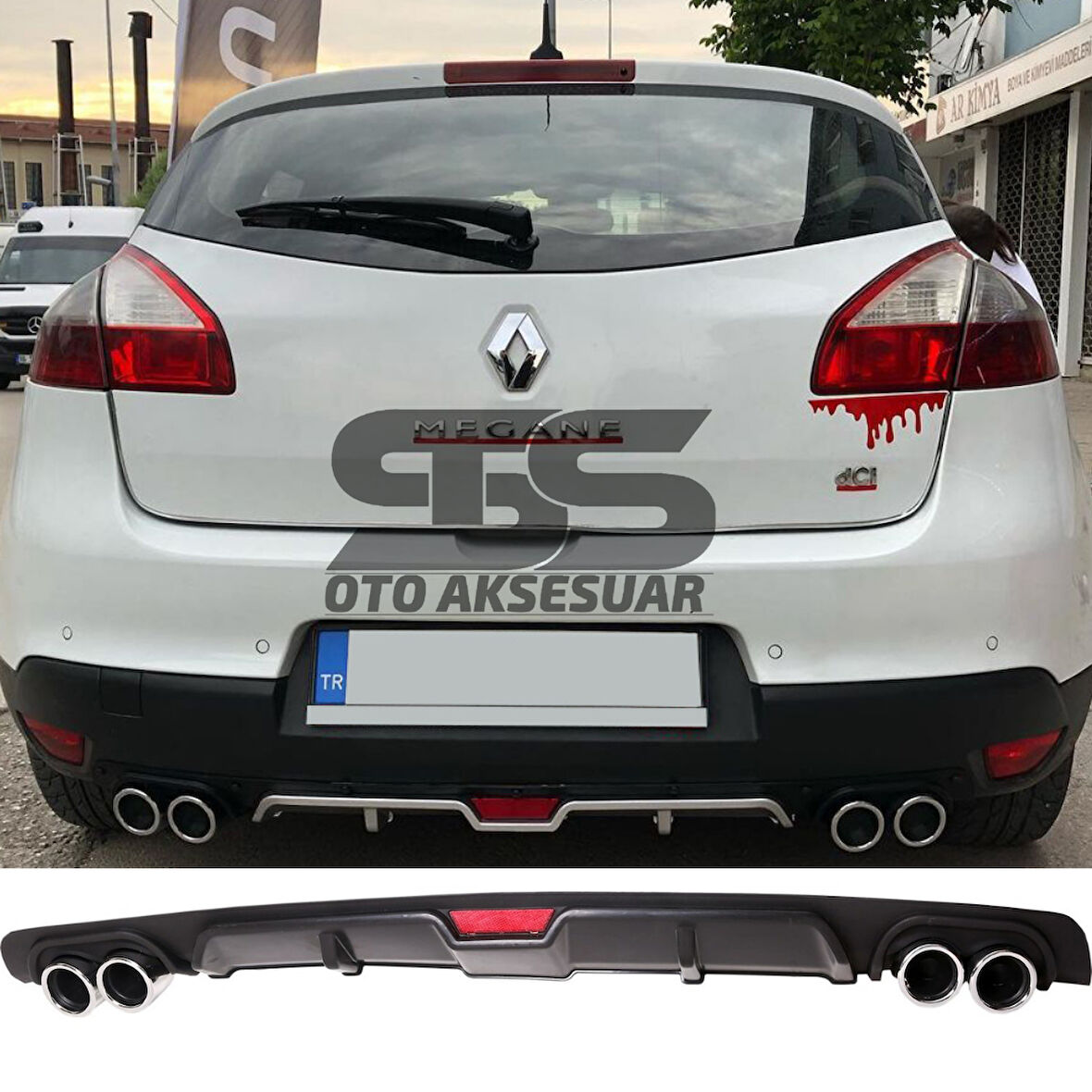 Renault Megane 3 HB Difüzör Arka Tampon Eki 4 Egzoz Çıkışlı Siyah