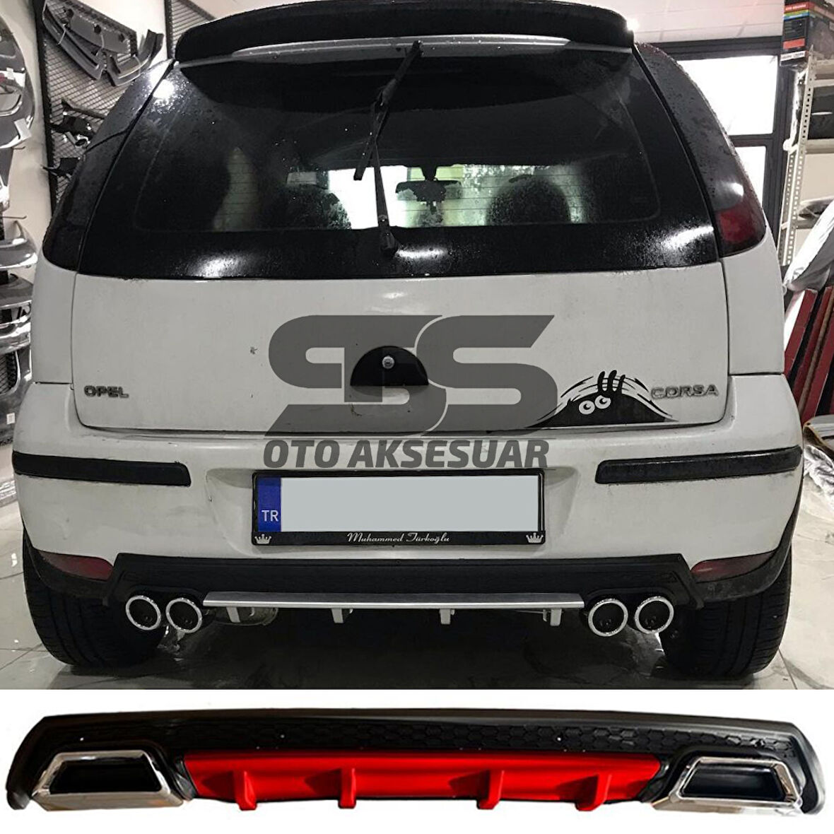 Opel Corsa  C Difüzör Arka Tampon Eki 2 Egzoz Çıkışlı Kırmızı Lüx Tip