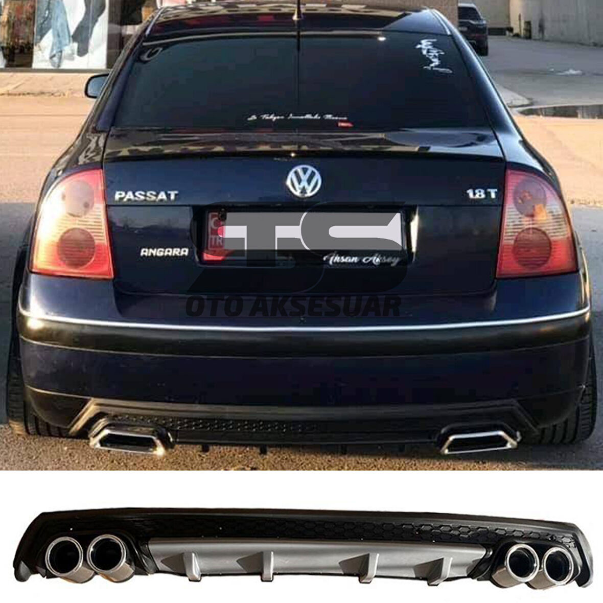 Volkswagen Passat B5 Difüzör Arka Tampon Eki 4 Egzoz Çıkışlı Gri Lüx Tip