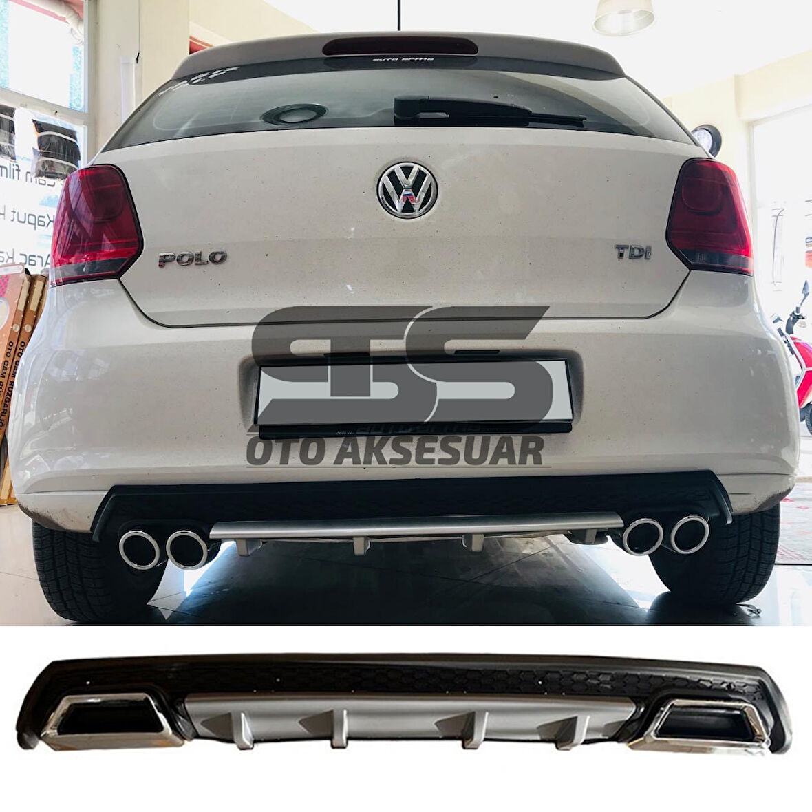 Volkswagen Polo MK5 Difüzör Arka Tampon Eki 2 Egzoz Çıkışlı Gri Lüx Tip