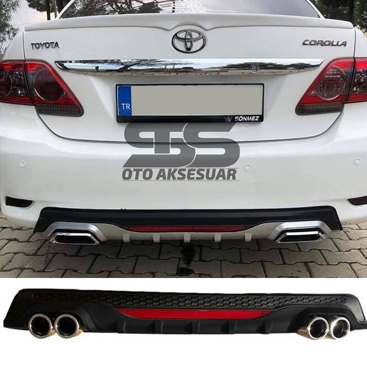 Toyota Corolla 2007-2012 Difüzör Arka Tampon Eki 4 Egzoz Çıkışlı Siyah Reflektörlü