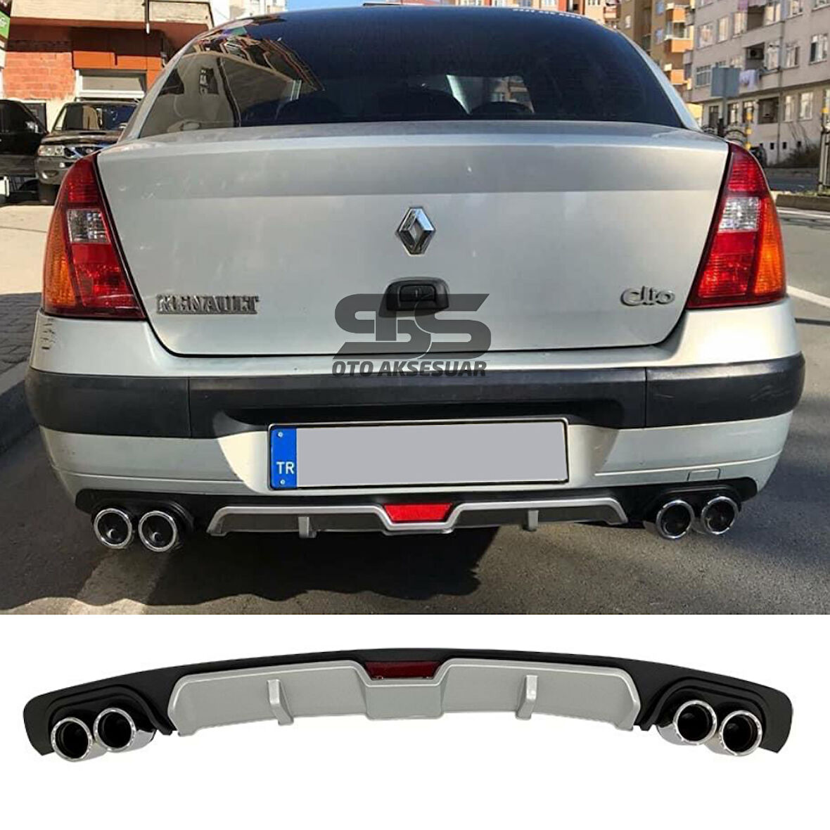 Ranault Clio 2 Sedan Difüzör Arka Tampon Eki 4 Egzoz Çıkışlı Gri