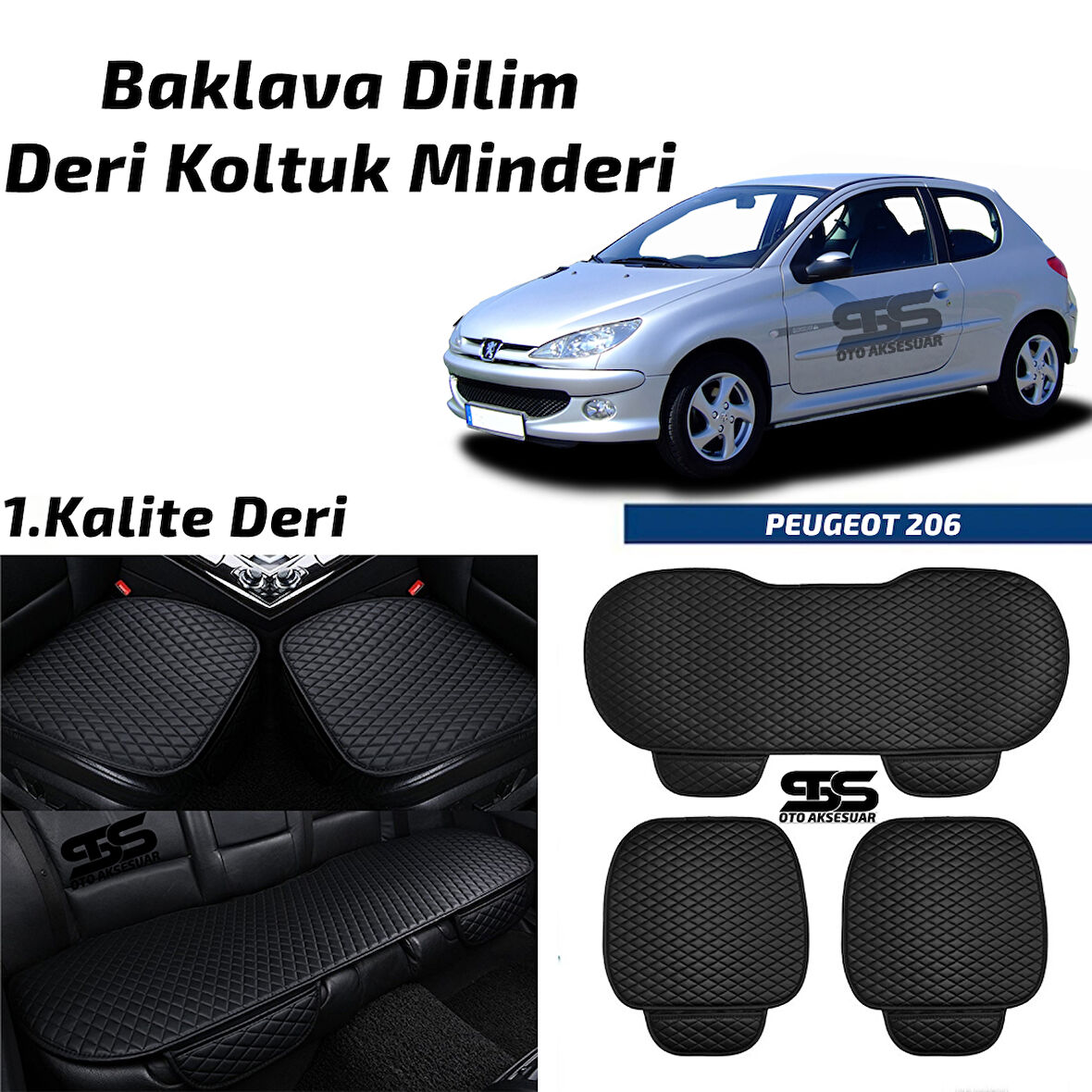 Peugeot 206 1998-2012 Arası Siyah Deri Oto Koltuk Minderi