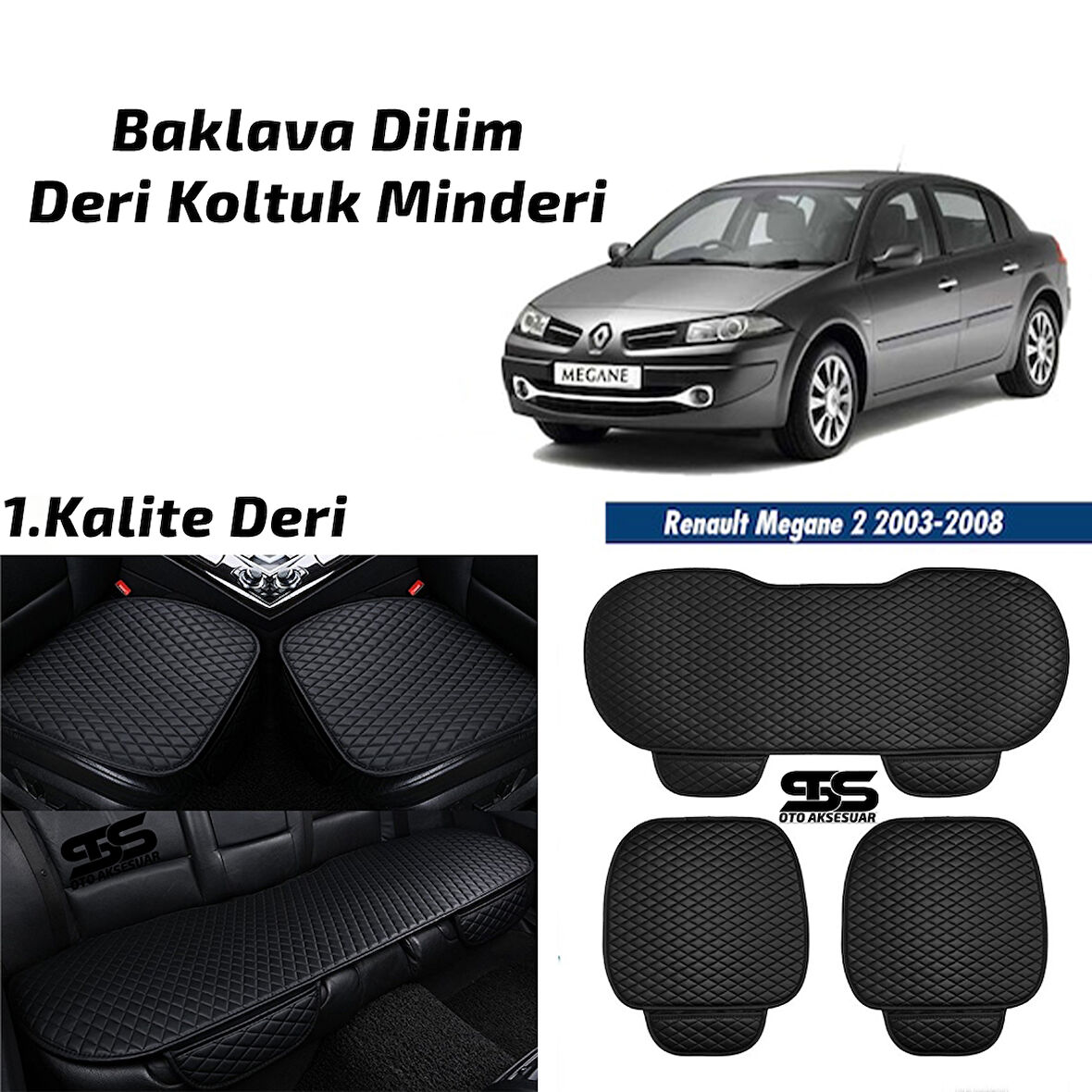 Renault Megane 2 2003-2008 Siyah Deri Oto Koltuk Minderi