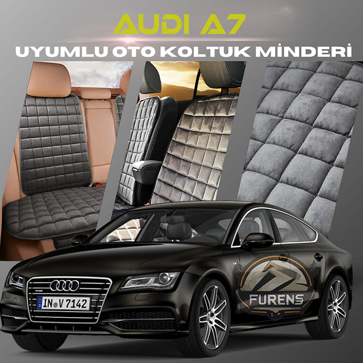 Audi A7 Antrasit Renk Tay Tüyü Cepli & Terletmez Sırtlı Oto Koltuk Minder Seti - Koltuk Koruma Kılıfı (ÖN & ARKA TAM SET)