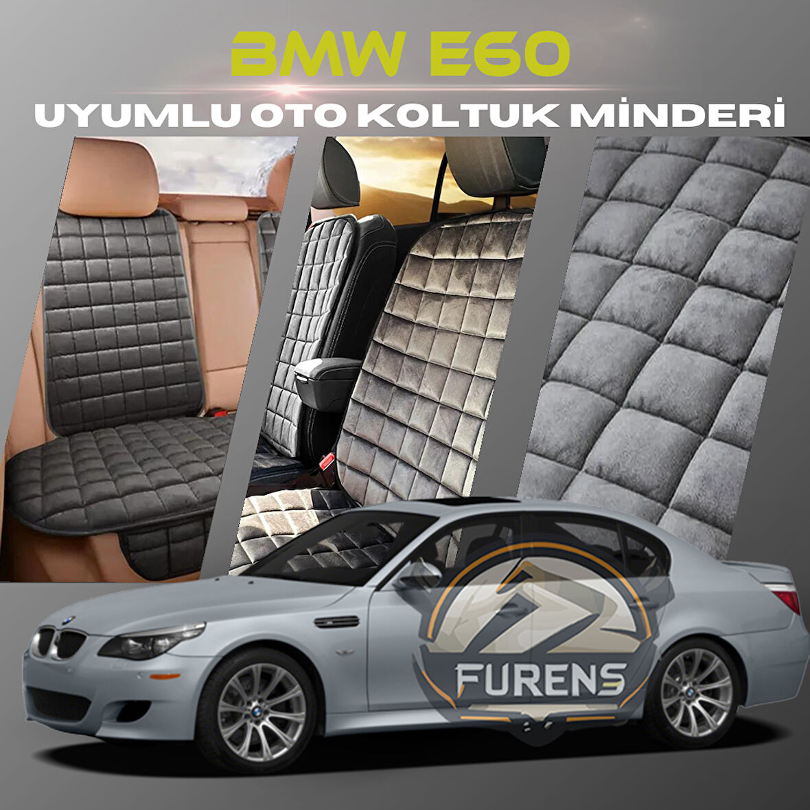 Bmw E60 Antrasit Renk Tay Tüyü Cepli & Terletmez Sırtlı Oto Koltuk Minder Seti - Koltuk Koruma Kılıfı (ÖN & ARKA TAM SET)
