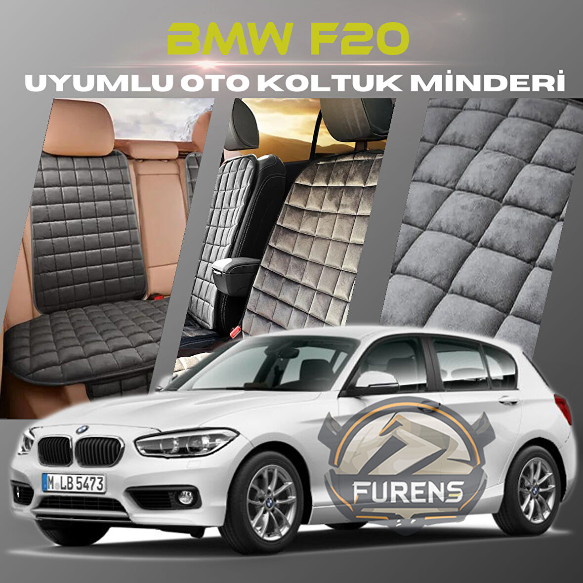 Bmw F20 Antrasit Renk Tay Tüyü Cepli & Terletmez Sırtlı Oto Koltuk Minder Seti - Koltuk Koruma Kılıfı (ÖN & ARKA TAM SET)