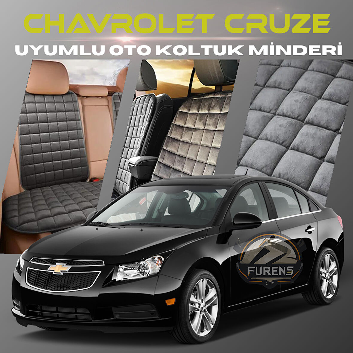 Chevrolet Antrasit Renk Tay Tüyü Cepli & Terletmez Sırtlı Oto Koltuk Minder Seti - Koltuk Koruma Kılıfı (ÖN & ARKA TAM SET)