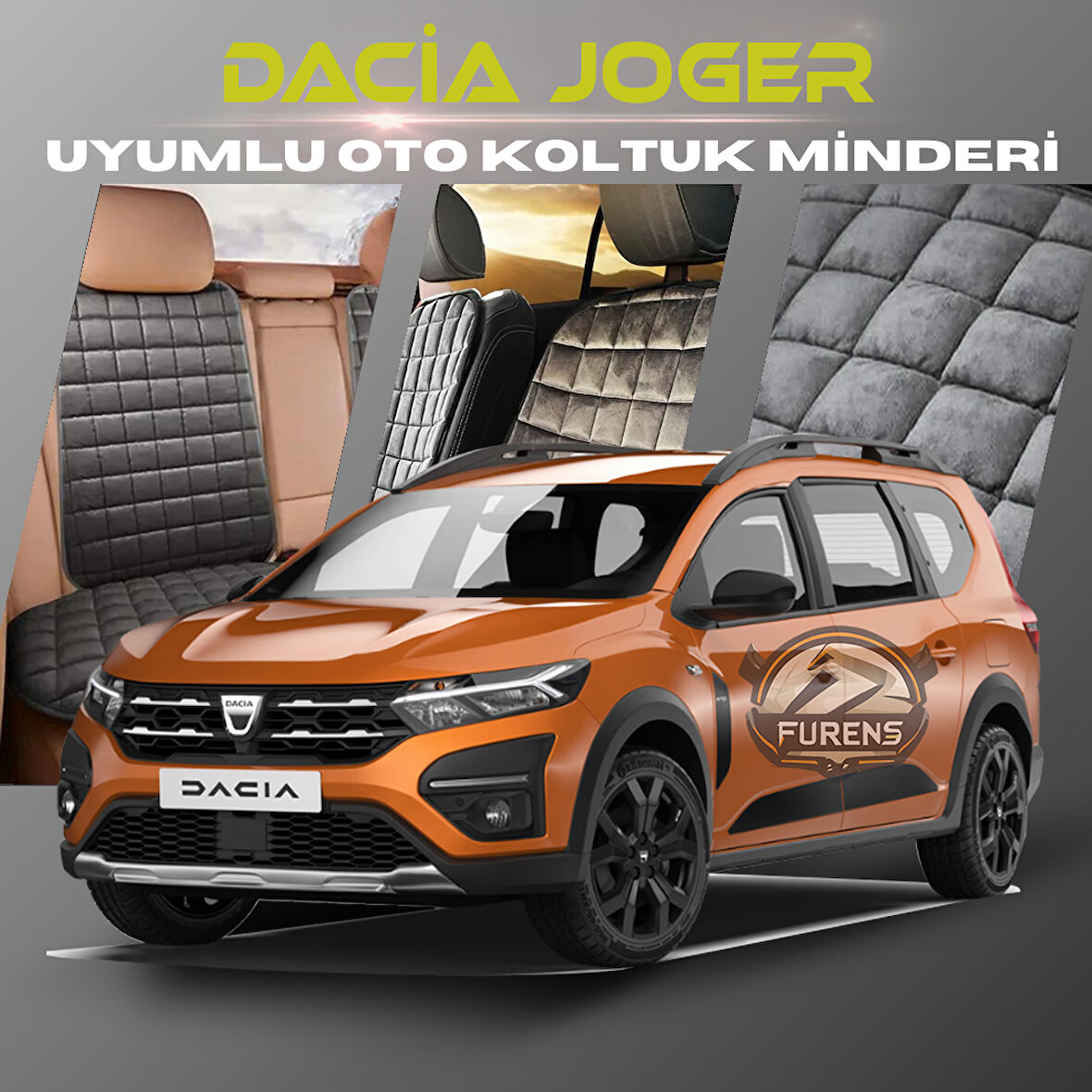 Dacia Joger Antrasit Renk Tay Tüyü Cepli & Terletmez Sırtlı Oto Koltuk Minder Seti - Koltuk Koruma Kılıfı (ÖN & ARKA TAM SET)