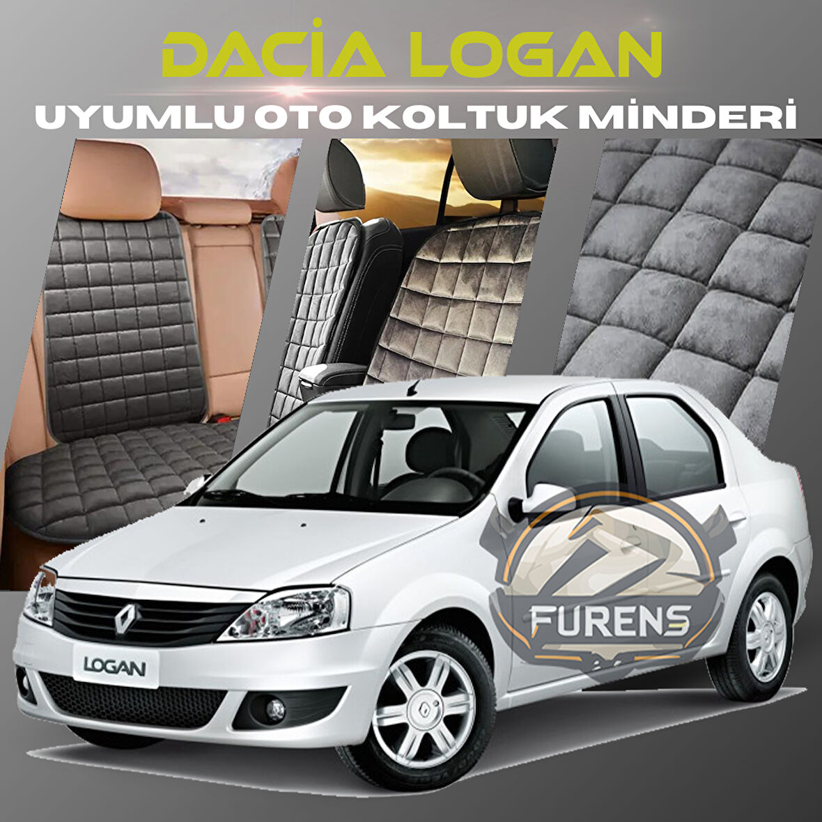 Dacia Logan Antrasit Renk Tay Tüyü Cepli & Terletmez Sırtlı Oto Koltuk Minder Seti - Koltuk Koruma Kılıfı (ÖN & ARKA TAM SET)