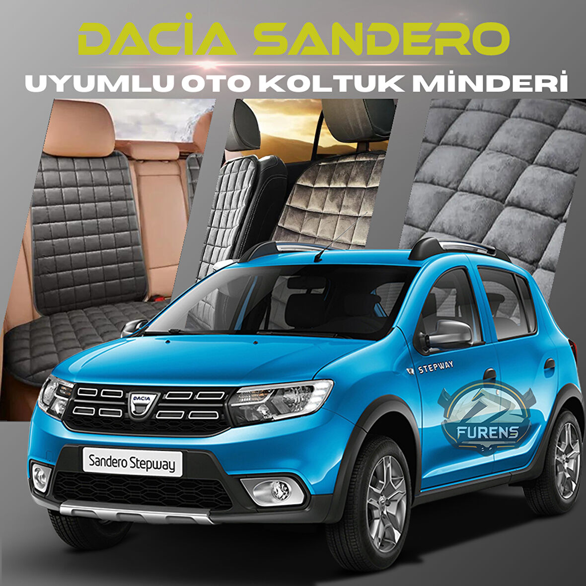 Dacia Sandero Antrasit Renk Tay Tüyü Cepli & Terletmez Sırtlı Oto Koltuk Minder Seti - Koltuk Koruma Kılıfı (ÖN & ARKA TAM SET)