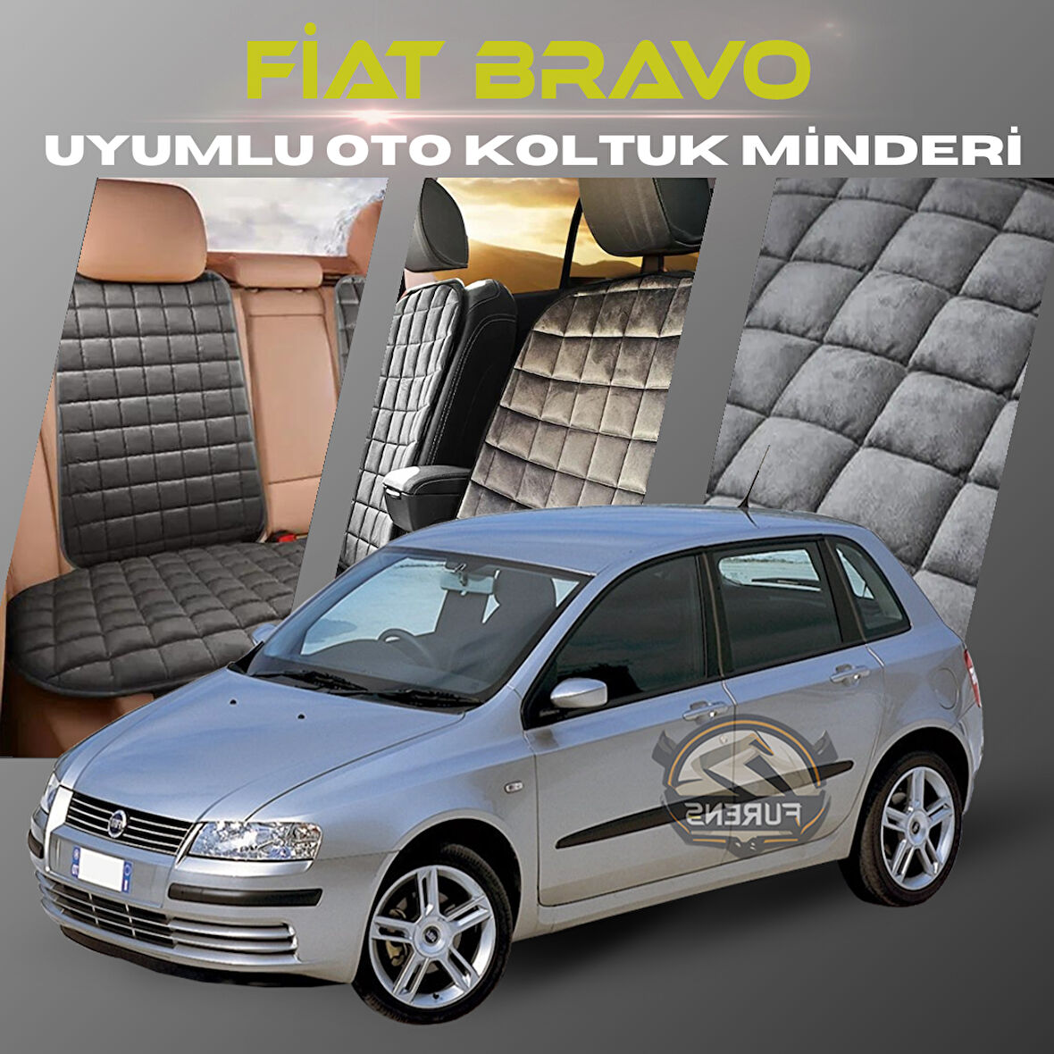 Fiat Bravo Antrasit Renk Tay Tüyü Cepli & Terletmez Sırtlı Oto Koltuk Minder Seti - Koltuk Koruma Kılıfı (ÖN & ARKA TAM SET)