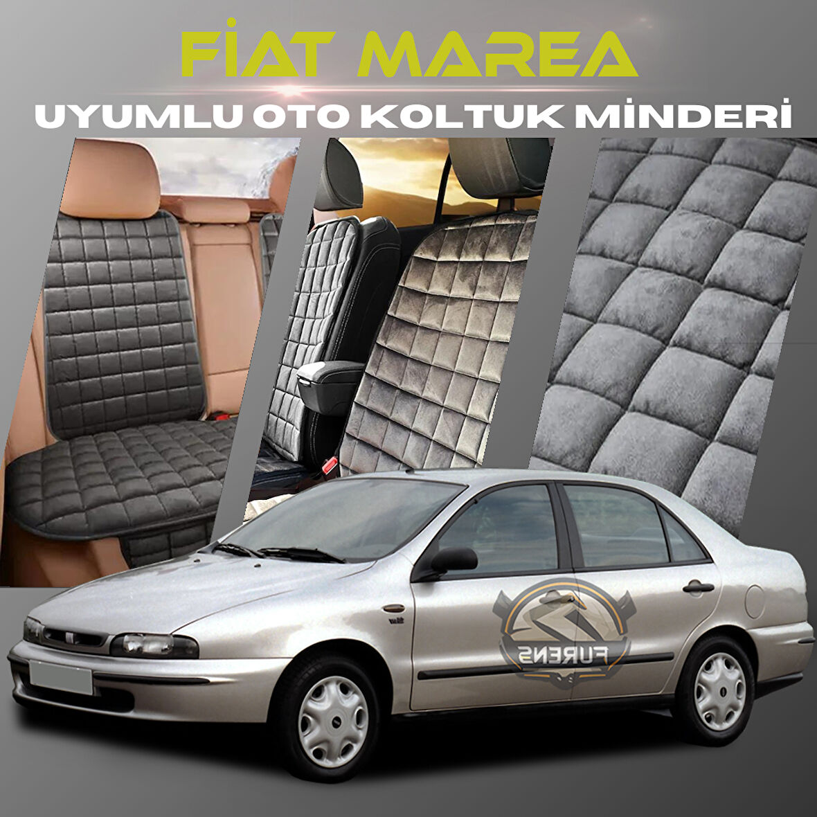 Fiat Marea Antrasit Renk Tay Tüyü Cepli & Terletmez Sırtlı Oto Koltuk Minder Seti - Koltuk Koruma Kılıfı (ÖN & ARKA TAM SET)