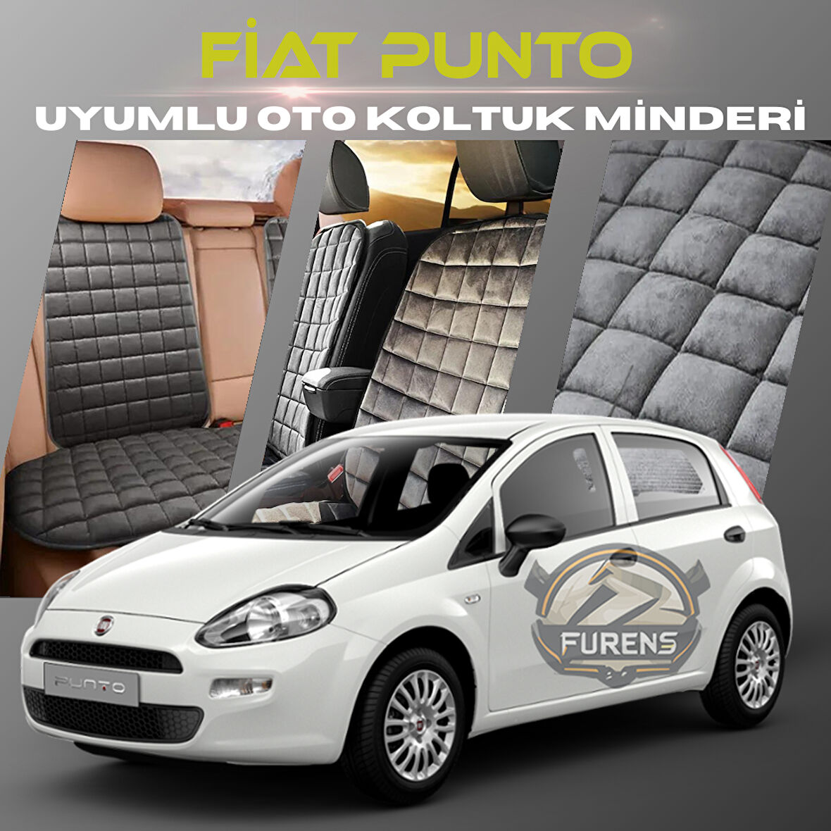 Fiat Punto Antrasit Renk Tay Tüyü Cepli & Terletmez Sırtlı Oto Koltuk Minder Seti - Koltuk Koruma Kılıfı (ÖN & ARKA TAM SET)