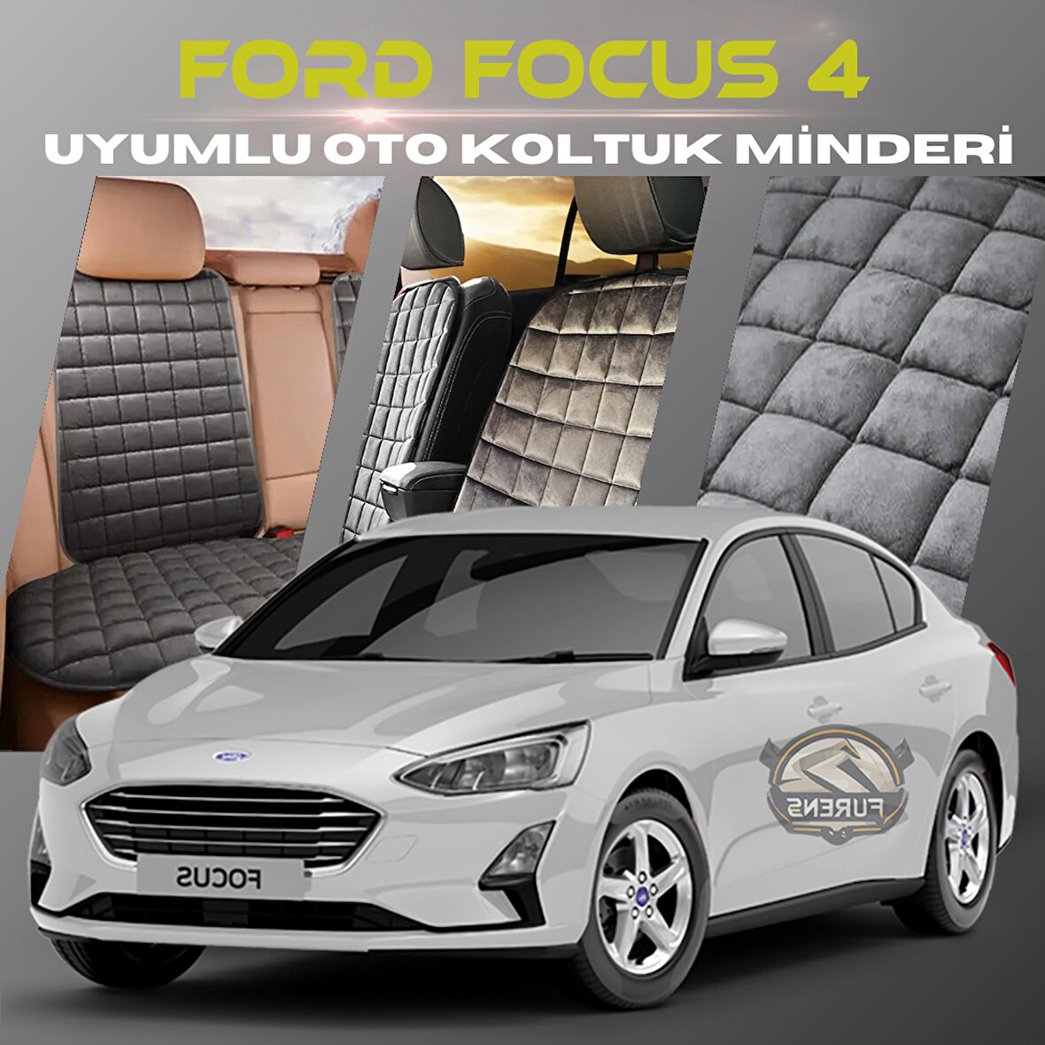Ford Focus 4 Antrasit Renk Tay Tüyü Cepli & Terletmez Sırtlı Oto Koltuk Minder Seti - Koltuk Koruma Kılıfı (ÖN & ARKA TAM SET)