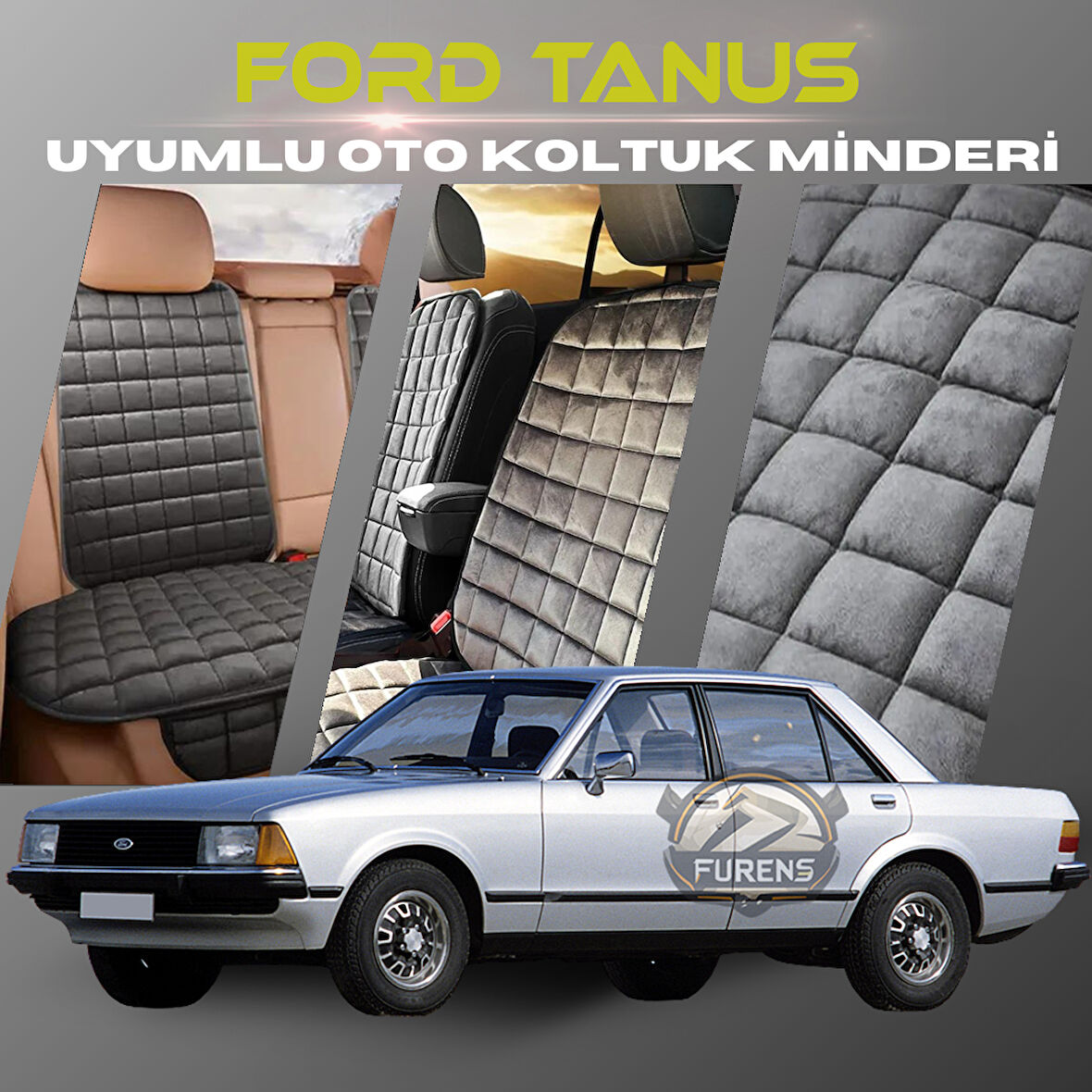 Ford Tanus Antrasit Renk Tay Tüyü Cepli & Terletmez Sırtlı Oto Koltuk Minder Seti - Koltuk Koruma Kılıfı (ÖN & ARKA TAM SET)