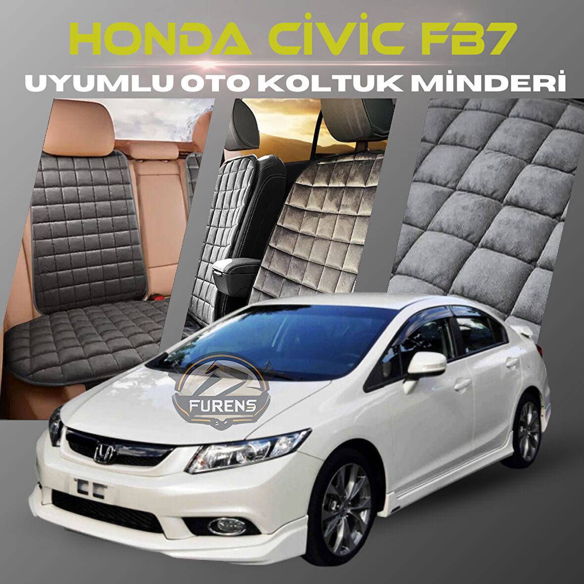 Honda Civic FB7 Antrasit Renk Tay Tüyü Cepli & Terletmez Sırtlı Oto Koltuk Minder Seti - Koltuk Koruma Kılıfı (ÖN & ARKA TAM SET)
