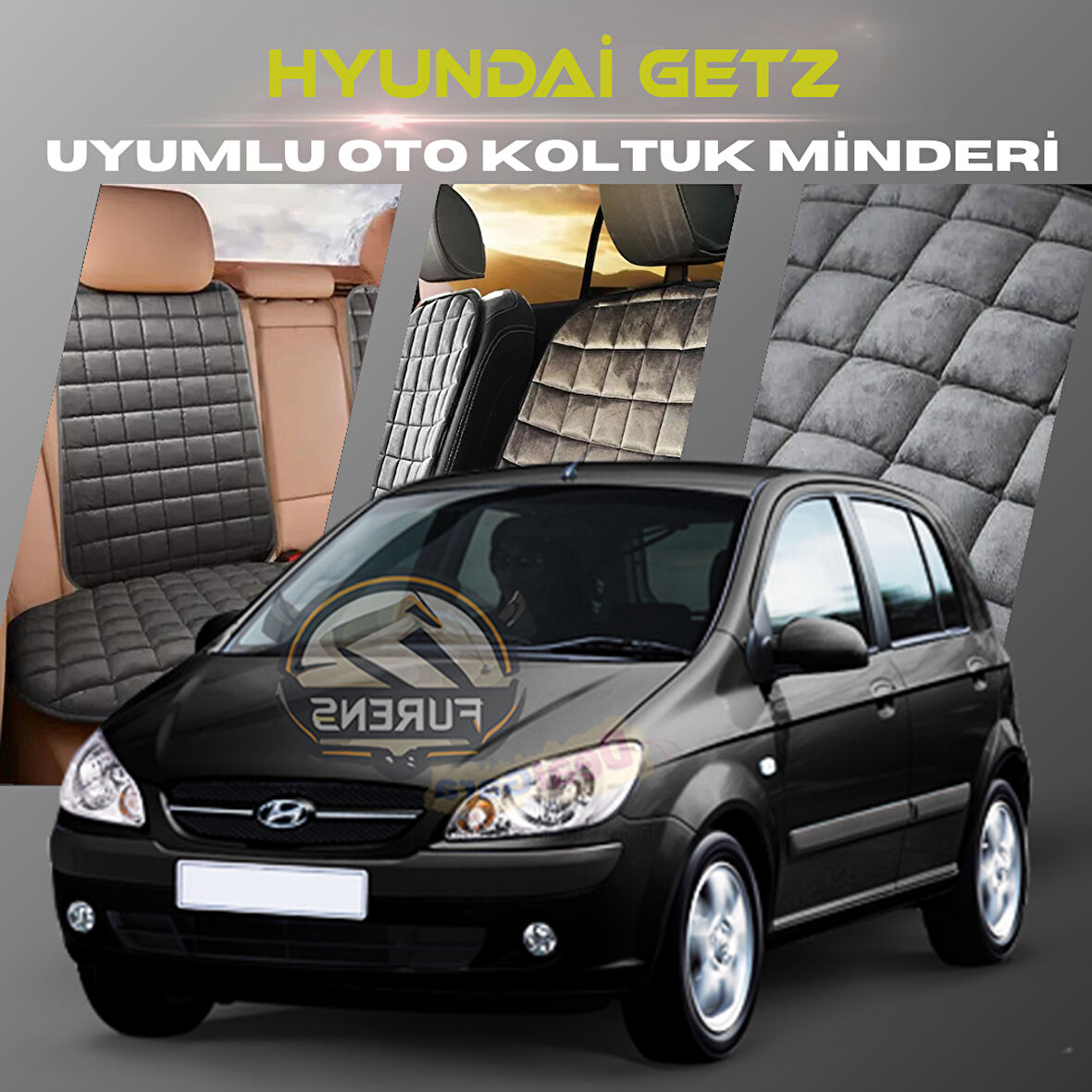 Hyundai Getz Antrasit Renk Tay Tüyü Cepli & Terletmez Sırtlı Oto Koltuk Minder Seti - Koltuk Koruma Kılıfı (ÖN & ARKA TAM SET)