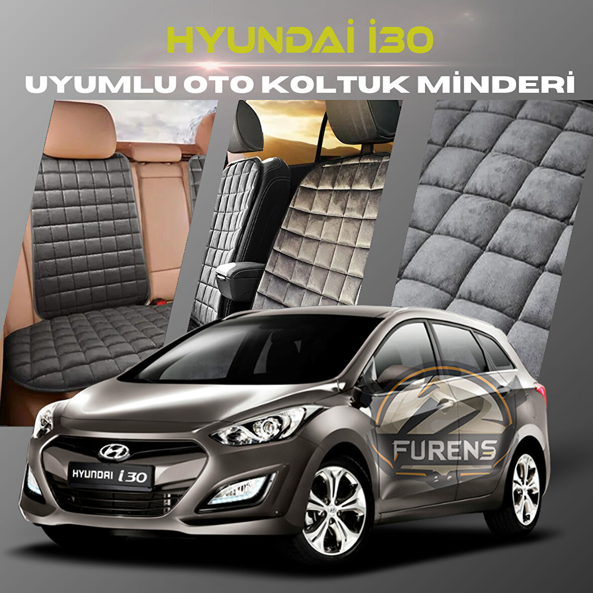 Hyundai İ30 Antrasit Renk Tay Tüyü Cepli & Terletmez Sırtlı Oto Koltuk Minder Seti - Koltuk Koruma Kılıfı (ÖN & ARKA TAM SET)