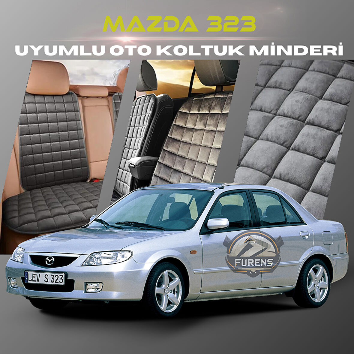Mazda 323 Antrasit Renk Tay Tüyü Cepli & Terletmez Sırtlı Oto Koltuk Minder Seti - Koltuk Koruma Kılıfı (ÖN & ARKA TAM SET)