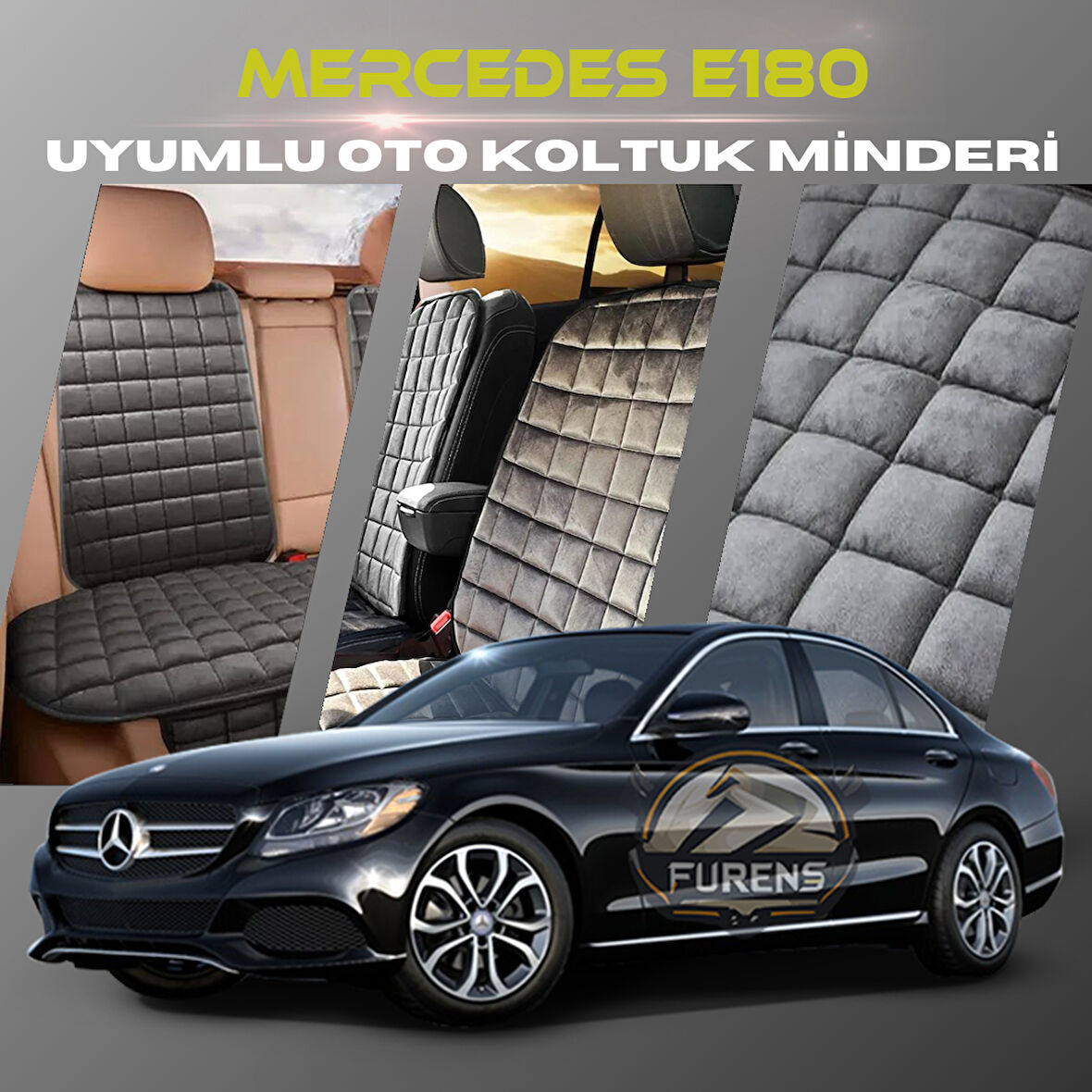 Mercedes E180 Antrasit Renk Tay Tüyü Cepli & Terletmez Sırtlı Oto Koltuk Minder Seti - Koltuk Koruma Kılıfı (ÖN & ARKA TAM SET)