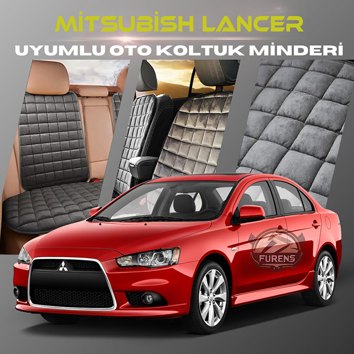 Mitsubishi Lancer Antrasit Renk Tay Tüyü Cepli & Terletmez Sırtlı Oto Koltuk Minder Seti - Koltuk Koruma Kılıfı (ÖN & ARKA TAM SET)