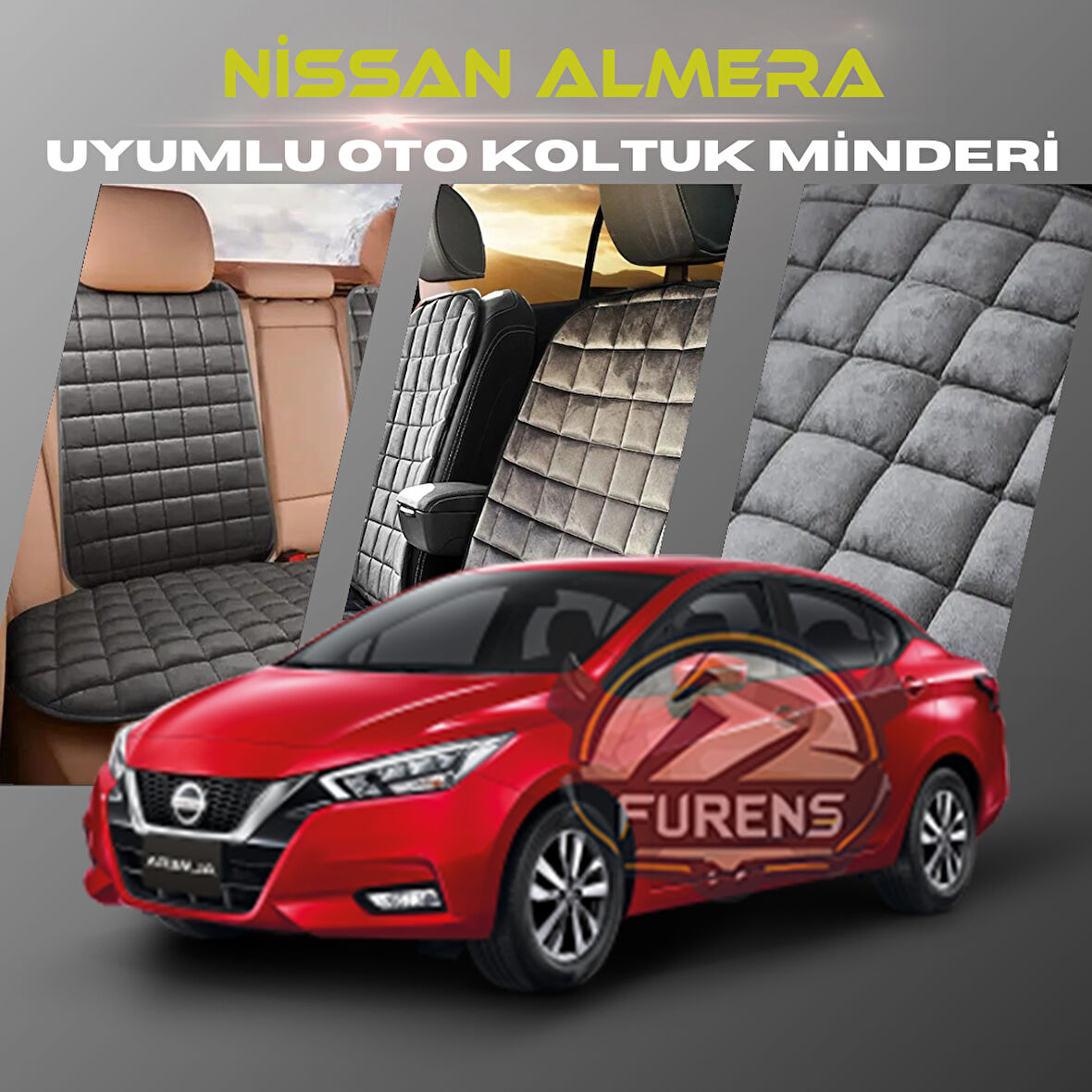 Nissan Almera Antrasit Renk Tay Tüyü Cepli & Terletmez Sırtlı Oto Koltuk Minder Seti - Koltuk Koruma Kılıfı (ÖN & ARKA TAM SET)