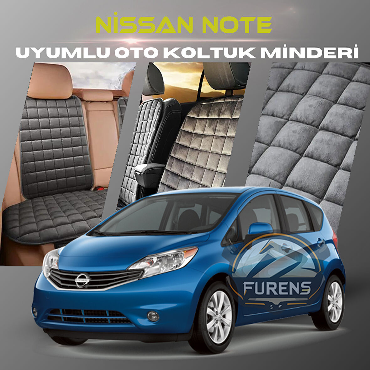Nissan Note Antrasit Renk Tay Tüyü Cepli & Terletmez Sırtlı Oto Koltuk Minder Seti - Koltuk Koruma Kılıfı (ÖN & ARKA TAM SET)