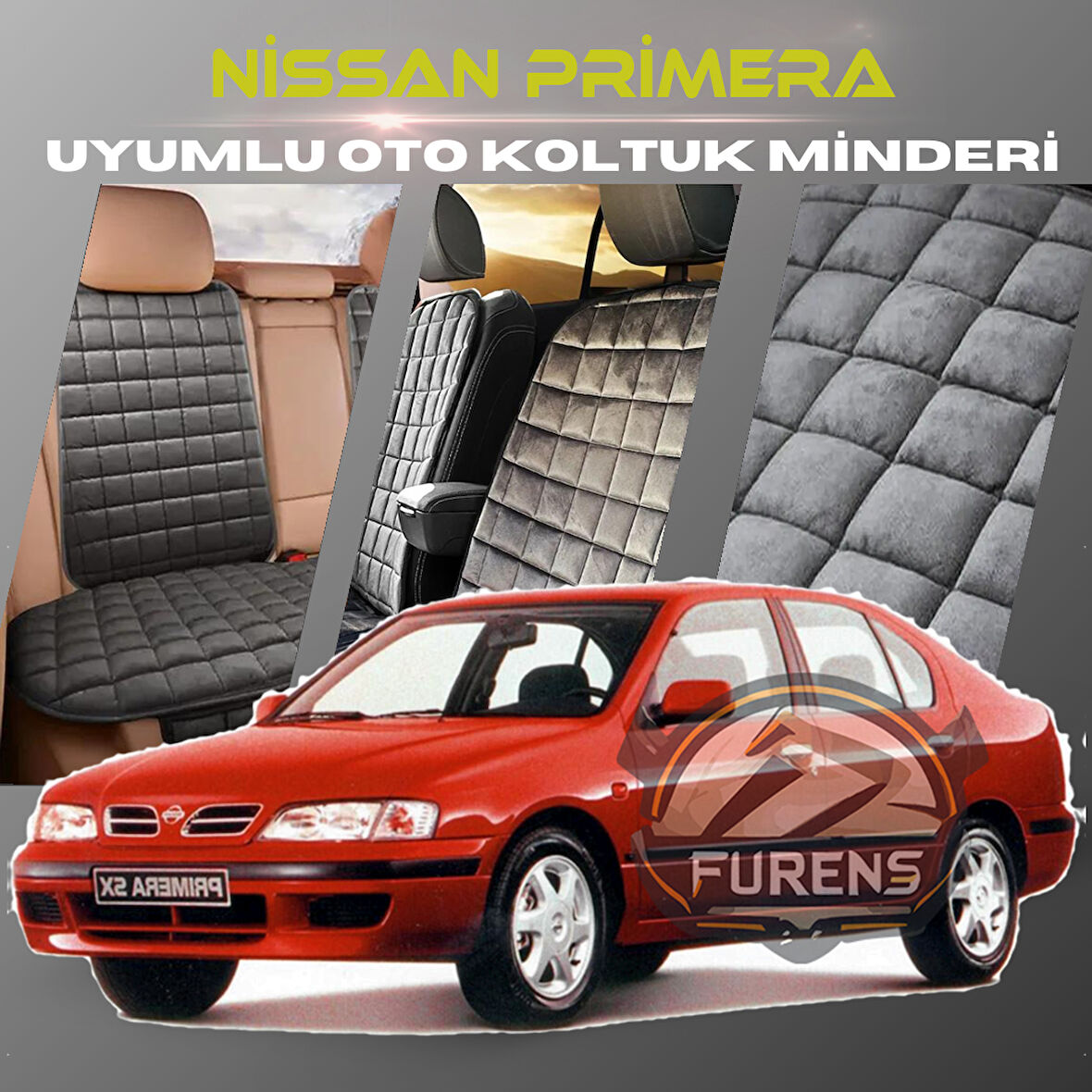 Nissan Primera Antrasit Renk Tay Tüyü Cepli & Terletmez Sırtlı Oto Koltuk Minder Seti - Koltuk Koruma Kılıfı (ÖN & ARKA TAM SET)