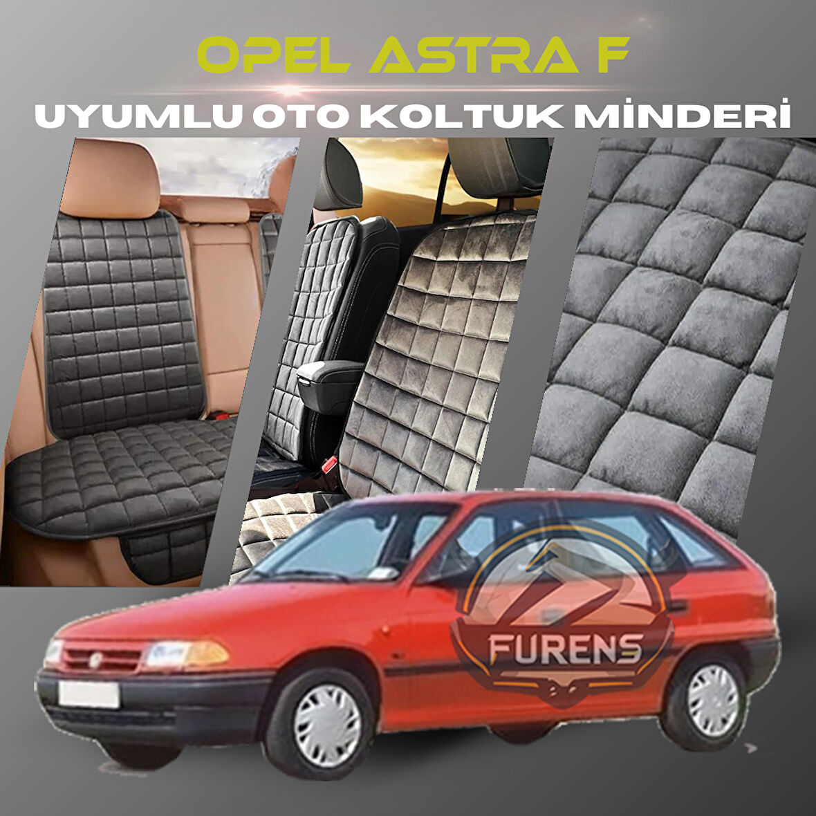 Opel Astra F Antrasit Renk Tay Tüyü Cepli & Terletmez Sırtlı Oto Koltuk Minder Seti - Koltuk Koruma Kılıfı (ÖN & ARKA TAM SET)