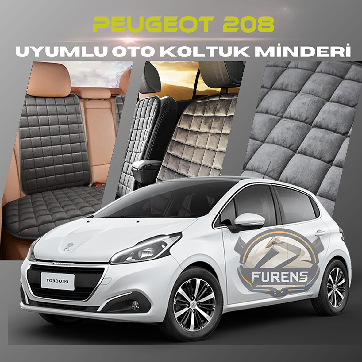 Peugeot 208 Antrasit Renk Tay Tüyü Cepli & Terletmez Sırtlı Oto Koltuk Minder Seti - Koltuk Koruma Kılıfı (ÖN & ARKA TAM SET)