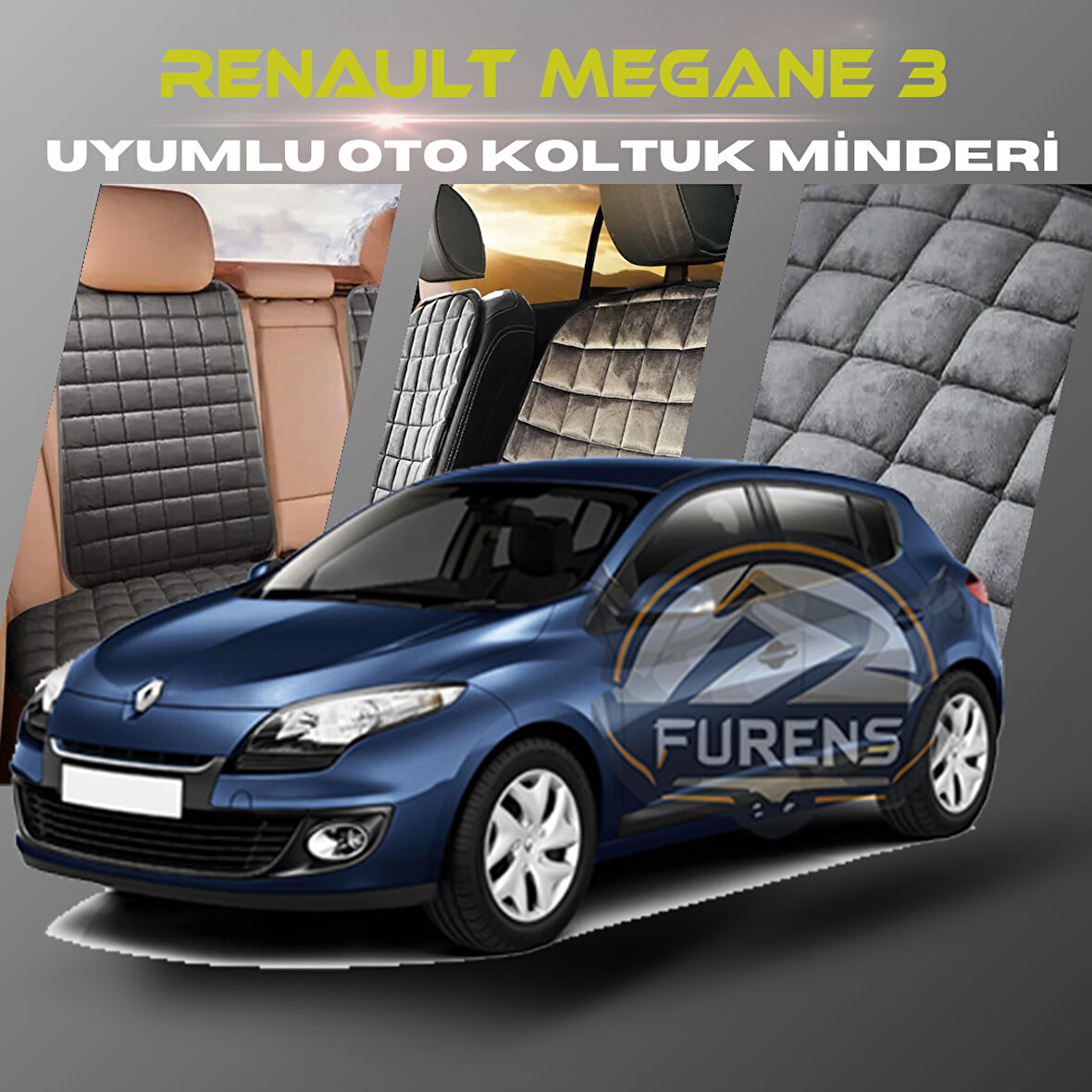 Renault Megane 3 Antrasit Renk Tay Tüyü Cepli & Terletmez Sırtlı Oto Koltuk Minder Seti - Koltuk Koruma Kılıfı (ÖN & ARKA TAM SET)