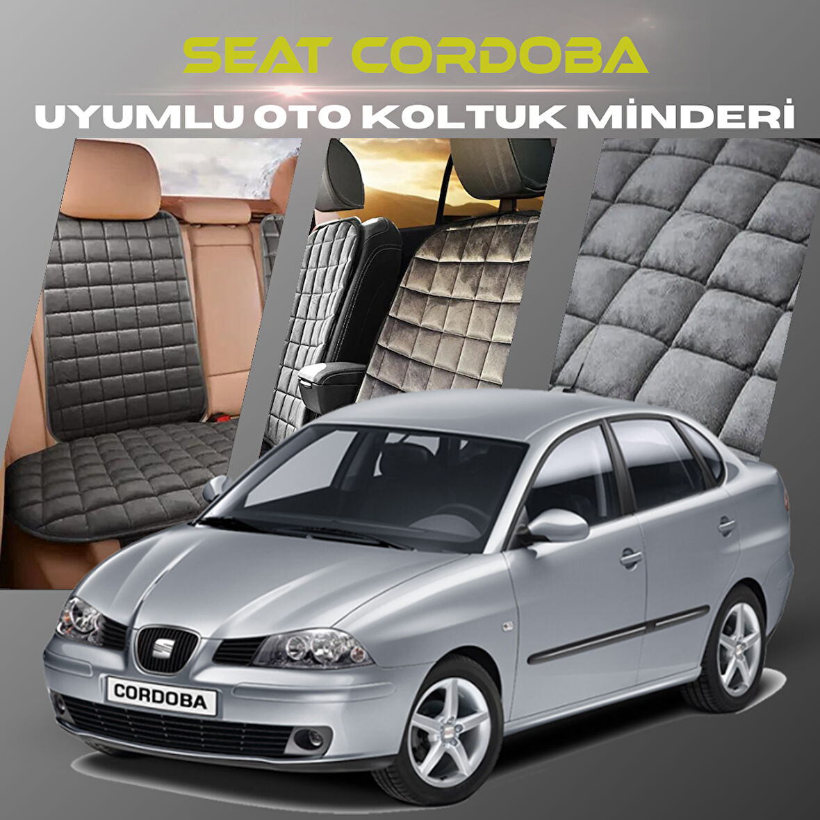 Seat Cordoba Antrasit Renk Tay Tüyü Cepli & Terletmez Sırtlı Oto Koltuk Minder Seti - Koltuk Koruma Kılıfı (ÖN & ARKA TAM SET)