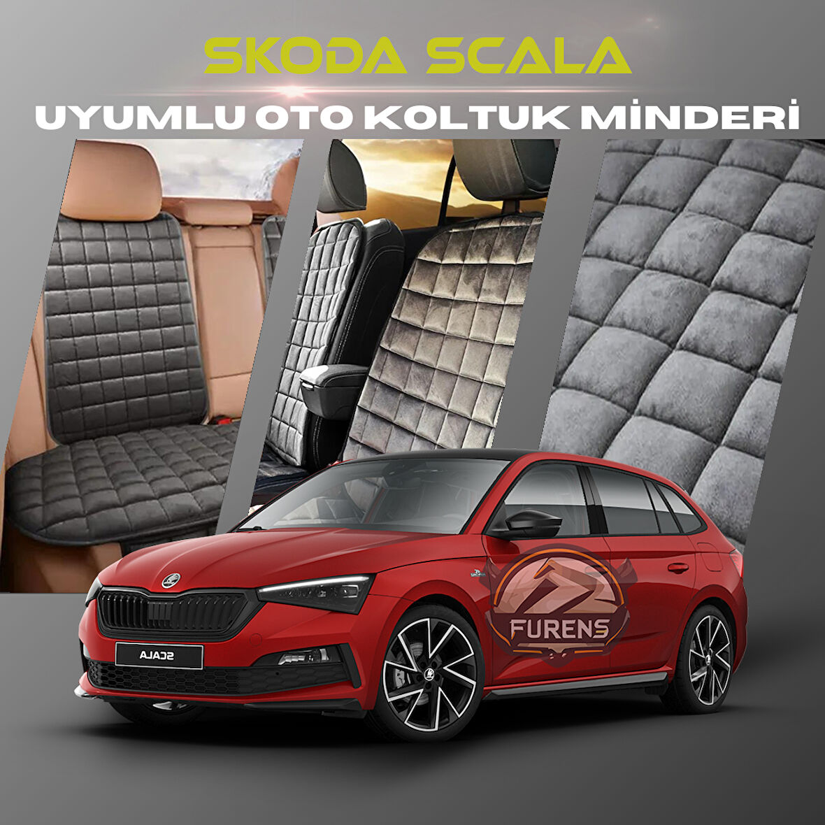Skoda Scala Antrasit Renk Tay Tüyü Cepli & Terletmez Sırtlı Oto Koltuk Minder Seti - Koltuk Koruma Kılıfı (ÖN & ARKA TAM SET)
