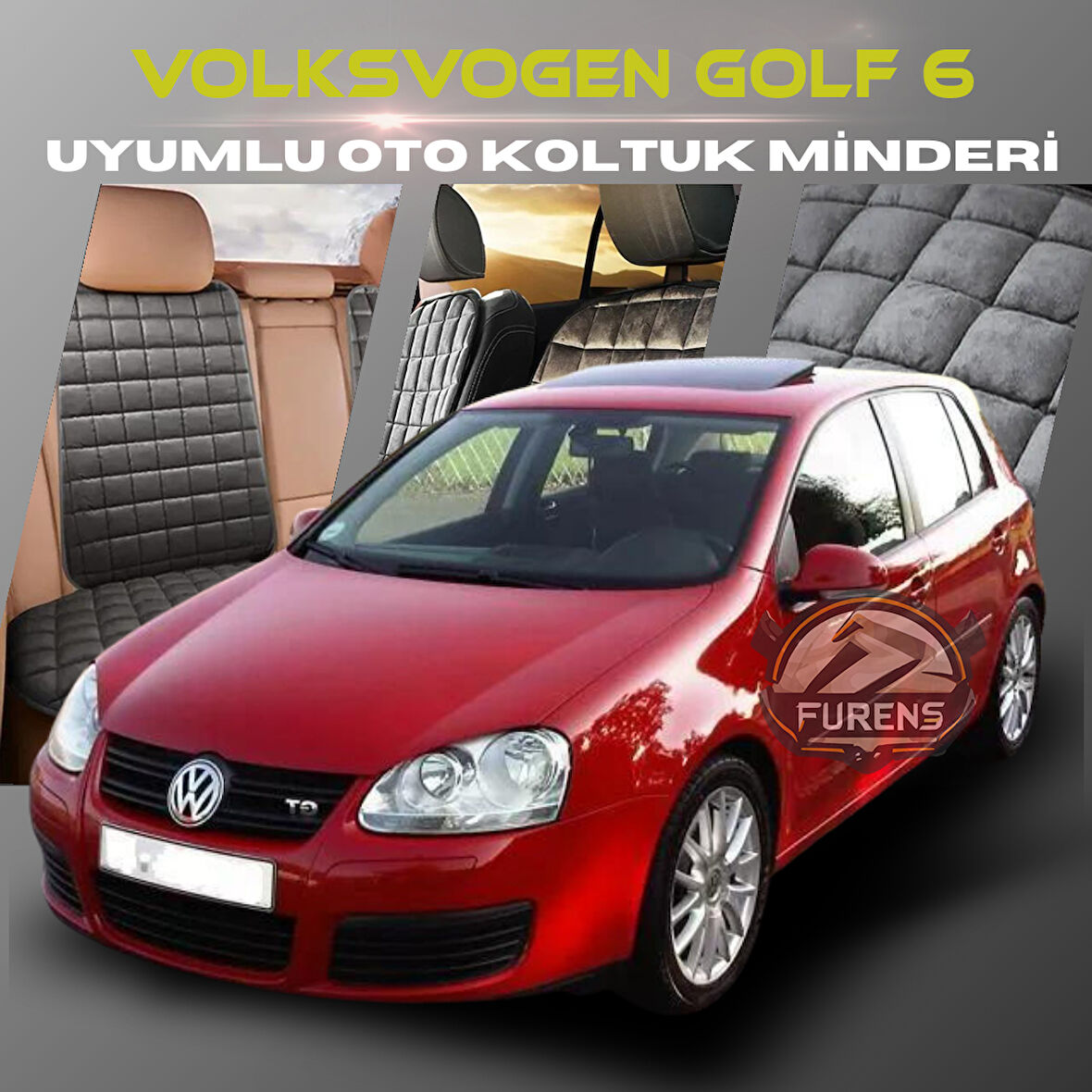 Volksvogen Golf 6 Antrasit Renk Tay Tüyü Cepli & Terletmez Sırtlı Oto Koltuk Minder Seti - Koltuk Koruma Kılıfı (ÖN & ARKA TAM SET)