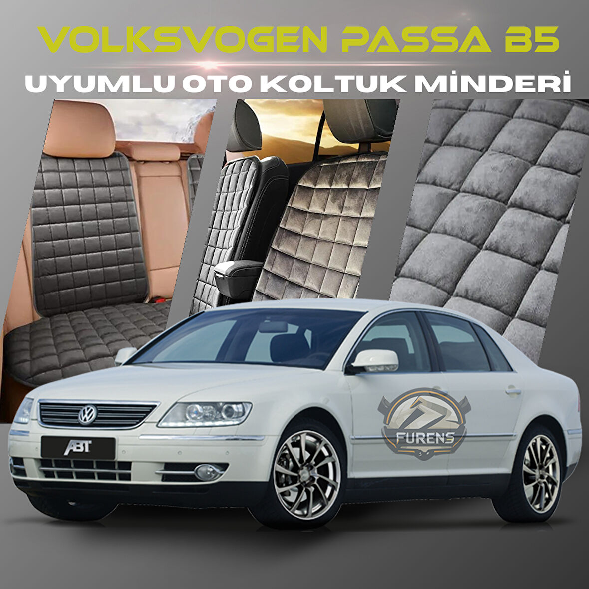 Volksvogen Passat B5 Antrasit Renk Tay Tüyü Cepli & Terletmez Sırtlı Oto Koltuk Minder Seti - Koltuk Koruma Kılıfı (ÖN & ARKA TAM SET)
