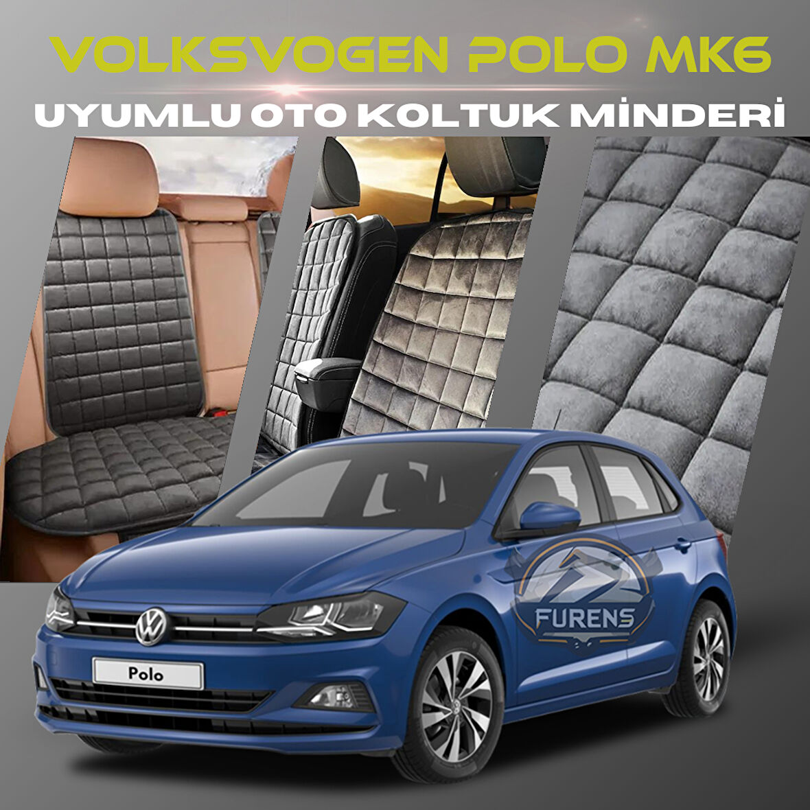Volksvogen Polo MK6 Antrasit Renk Tay Tüyü Cepli & Terletmez Sırtlı Oto Koltuk Minder Seti - Koltuk Koruma Kılıfı (ÖN & ARKA TAM SET)