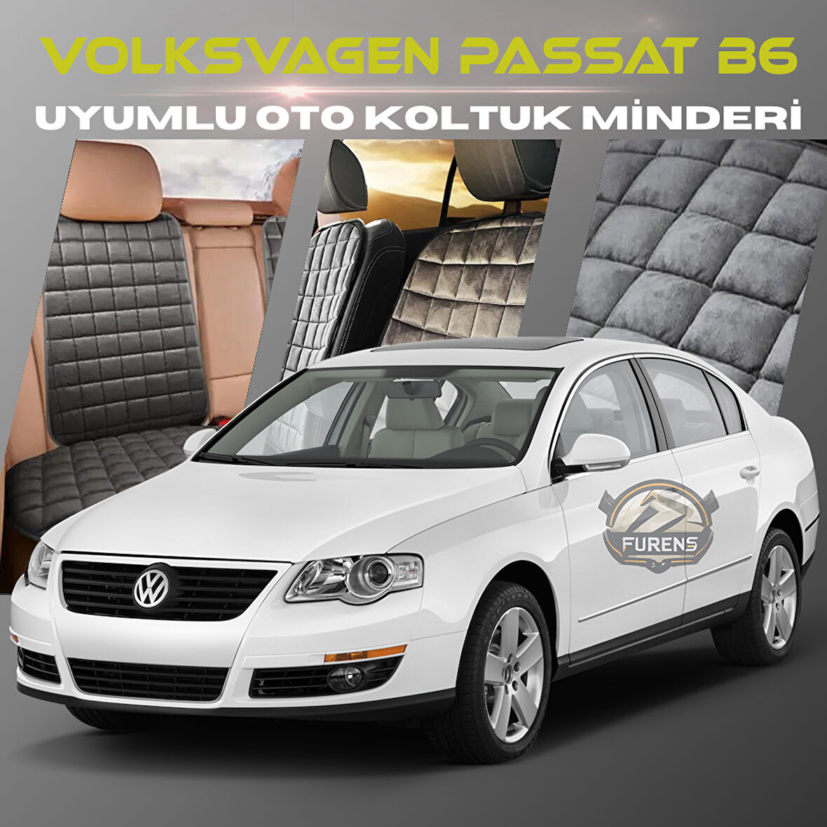 Volksvogen Passat B6 Antrasit Renk Tay Tüyü Cepli & Terletmez Sırtlı Oto Koltuk Minder Seti - Koltuk Koruma Kılıfı (ÖN & ARKA TAM SET)