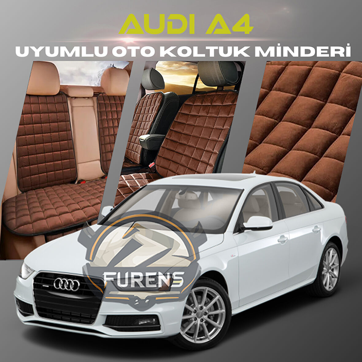 Audi A4 Kahverengi Renk Tay Tüyü Cepli & Terletmez Sırtlı Oto Koltuk Minder Seti - Koltuk Koruma Kılıfı (ÖN & ARKA TAM SET)
