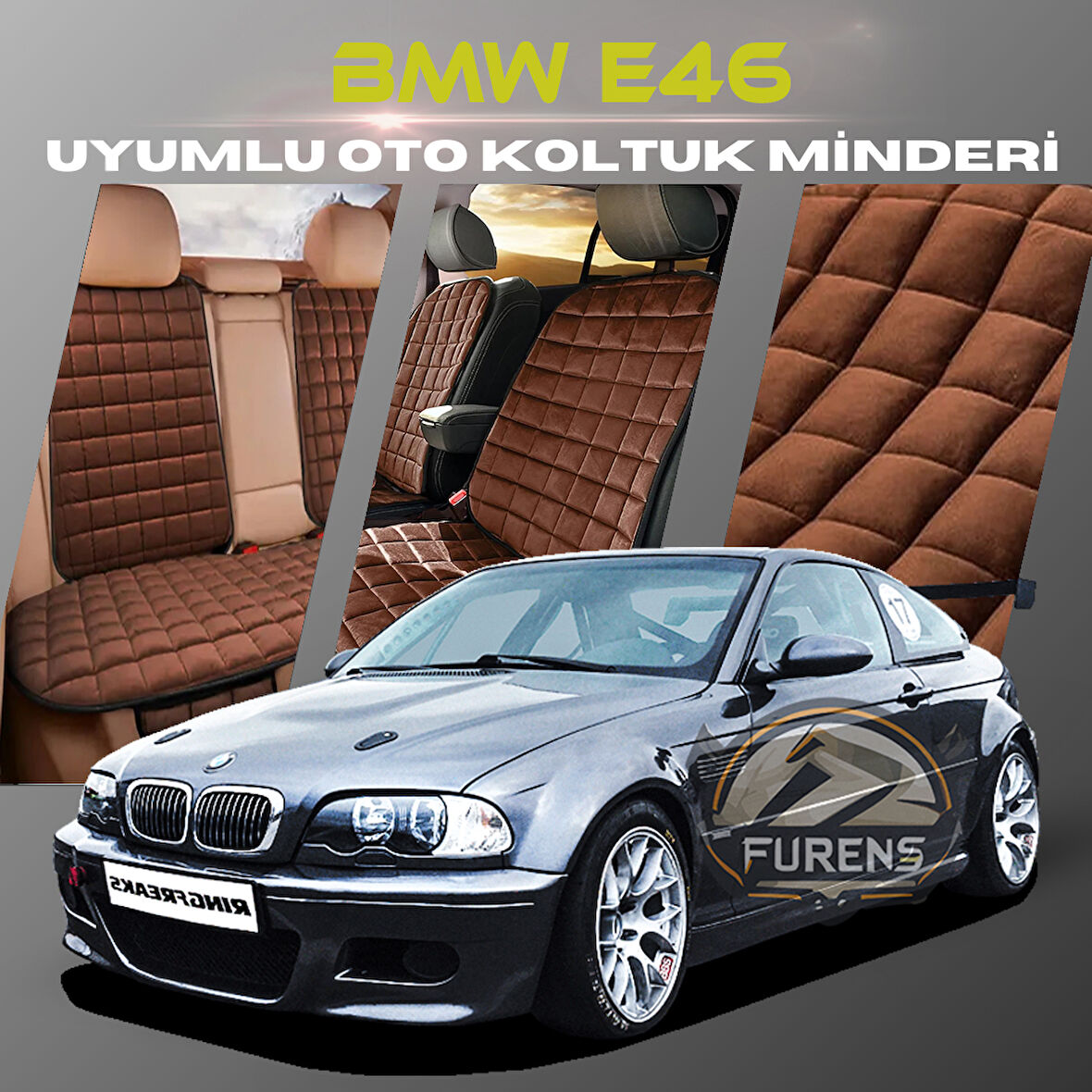 Bmw E46 Kahverengi Renk Tay Tüyü Cepli & Terletmez Sırtlı Oto Koltuk Minder Seti - Koltuk Koruma Kılıfı (ÖN & ARKA TAM SET)