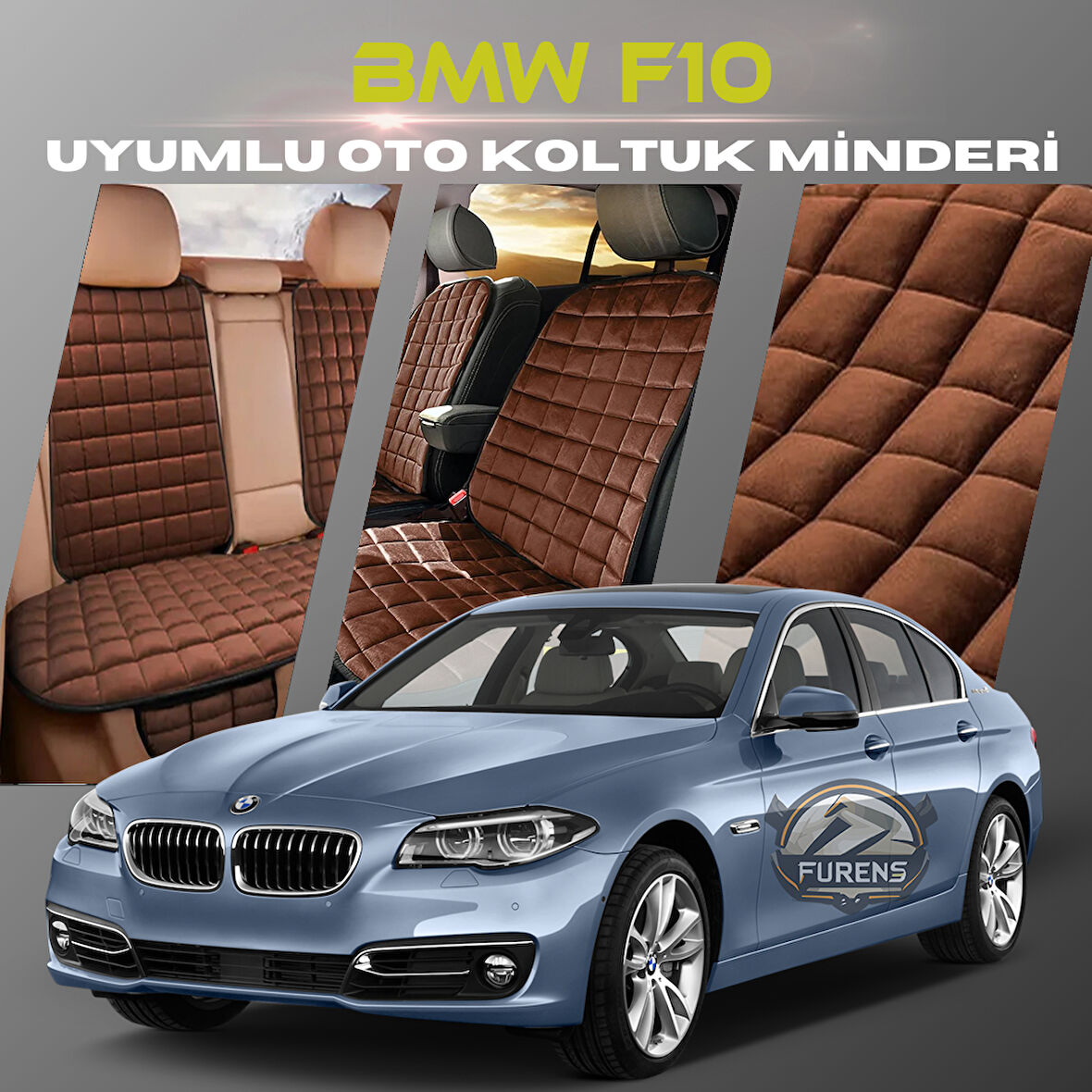 Bmw F10 Kahverengi Renk Tay Tüyü Cepli & Terletmez Sırtlı Oto Koltuk Minder Seti - Koltuk Koruma Kılıfı (ÖN & ARKA TAM SET)