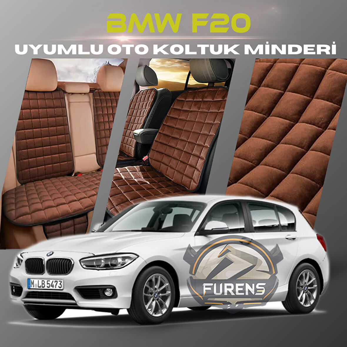 Bmw F20 Kahverengi Renk Tay Tüyü Cepli & Terletmez Sırtlı Oto Koltuk Minder Seti - Koltuk Koruma Kılıfı (ÖN & ARKA TAM SET)