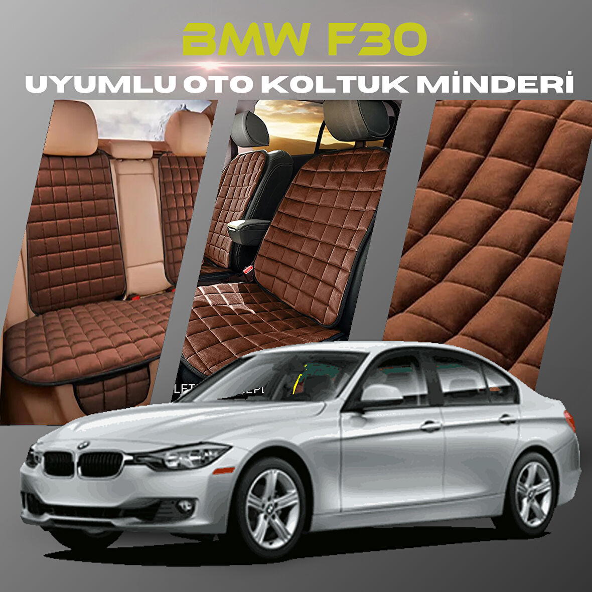 Bmw F30 Kahverengi Renk Tay Tüyü Cepli & Terletmez Sırtlı Oto Koltuk Minder Seti - Koltuk Koruma Kılıfı (ÖN & ARKA TAM SET)