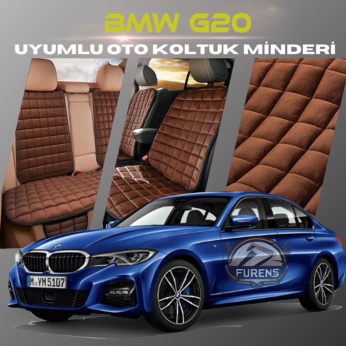 Bmw G20 Kahverengi Renk Tay Tüyü Cepli & Terletmez Sırtlı Oto Koltuk Minder Seti - Koltuk Koruma Kılıfı (ÖN & ARKA TAM SET)
